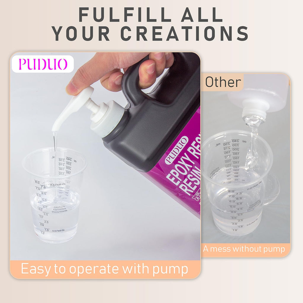 Puduo Epoxy Resin Kit 1.1Gallon，Newly Formulated Crystal Clear Epoxy Resin，Strong, Bubble-Free, Anti-Yellowing Art Resin that，Suitable for Casting, DIY, Resin Art, Molds, Easy to Mix 1:1 Ratio