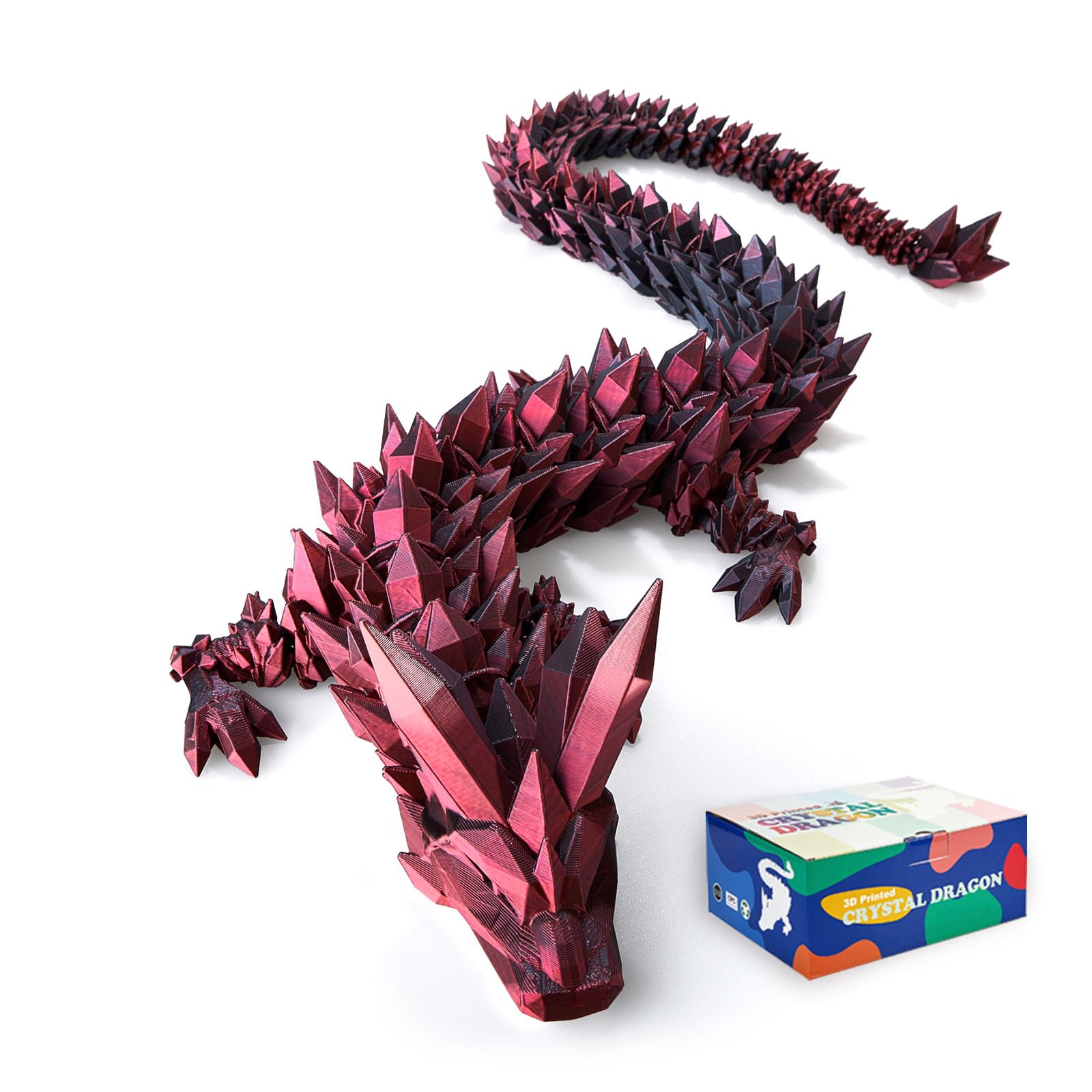 24" Large 3D Printed Dragon - Huge Articulated Crystal Dragon Fidget Toy, Giant Flexible 3D Dragon Figure, Birthday Gift for Boys Girls Kids & Collectors, Home Office Executive Desk Decor