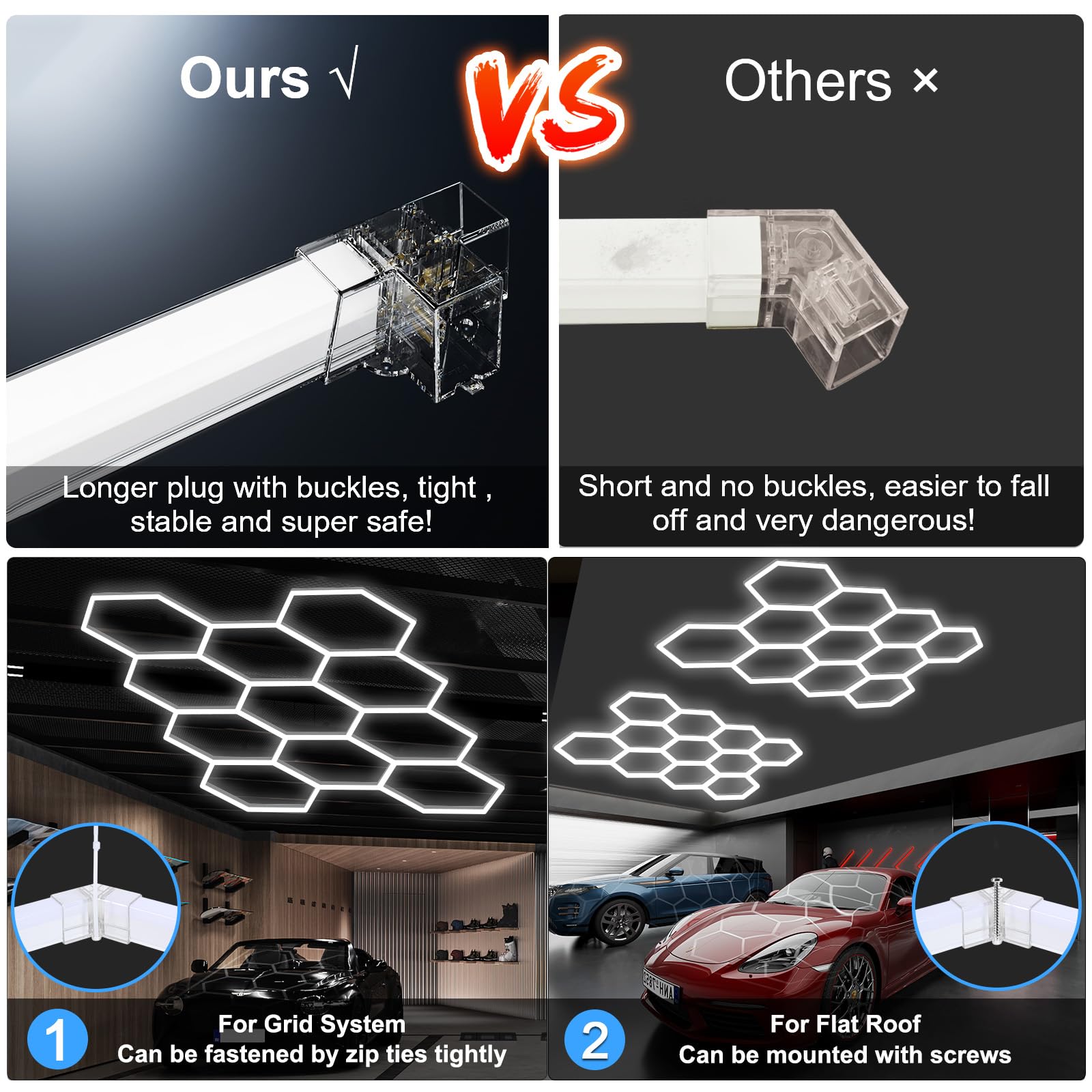 MODERN Hexagon LED Light,105W 12600LM 6500K, 3 Hexagonal LED Shop Light for Auto Shops, Malls & Work Areas