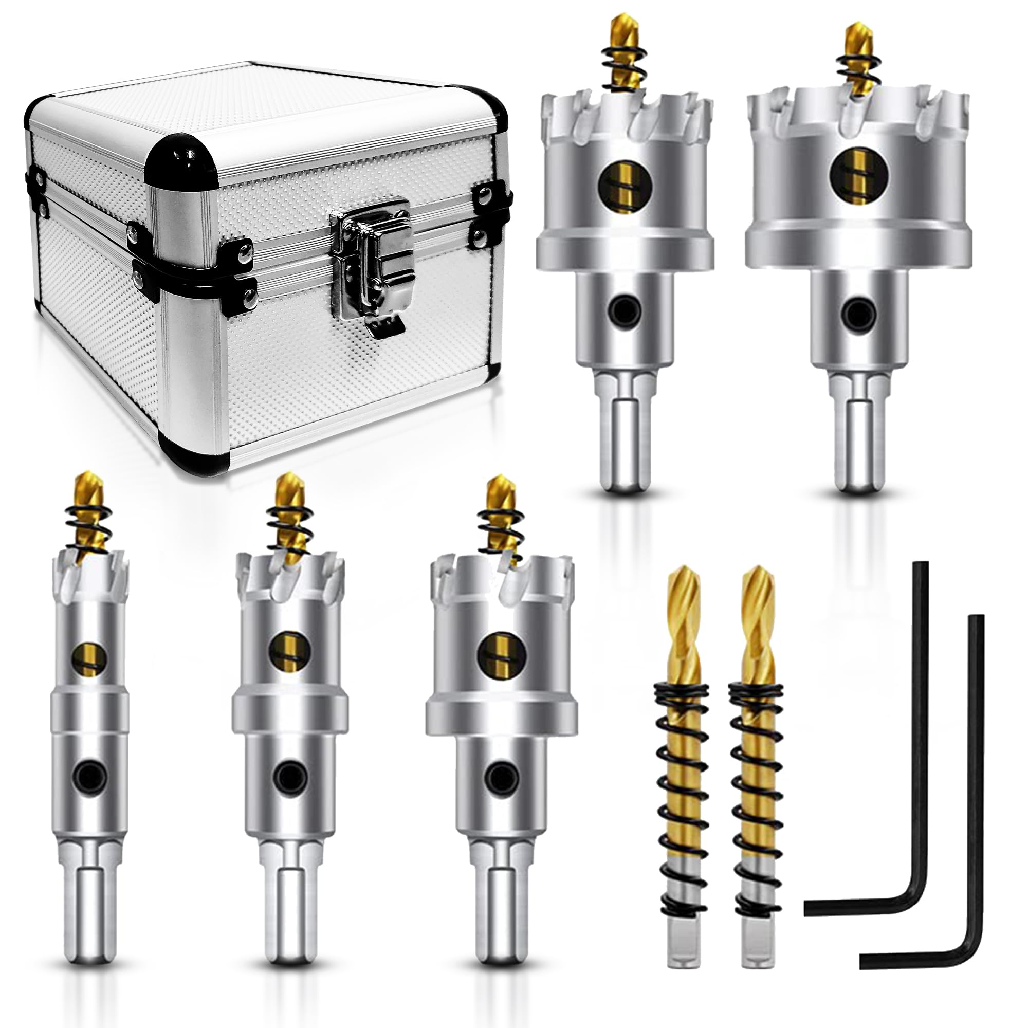 ASNOMY 12PCS TCT Hole Saw Kit for Hard Metal, 5/8"-2-1/8" Inch Tungsten Carbide Tipped Hole Cutter Set with Titanium-Plated Pilot Drill bit for Metal, Stainless Steel, Iron, Wood, Plastic
