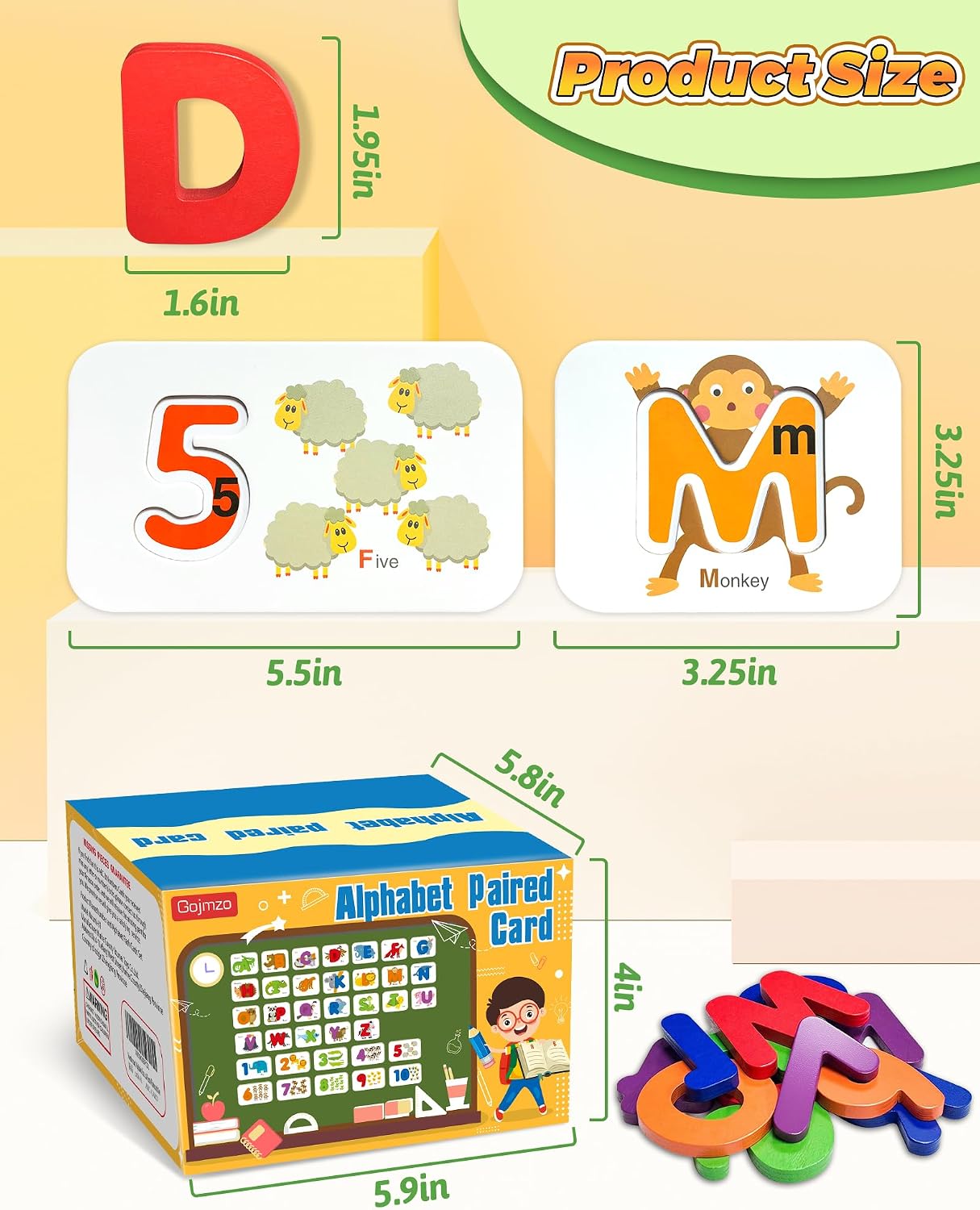 Gojmzo Alphabet Flash Cards, ABC Learning Toys for Kids 3-5, Wooden Letters Number Blocks Sight Words Matching Game, Montessori Educational Toys for 3+ Year Old, Toddler Preschool Learning Activities
