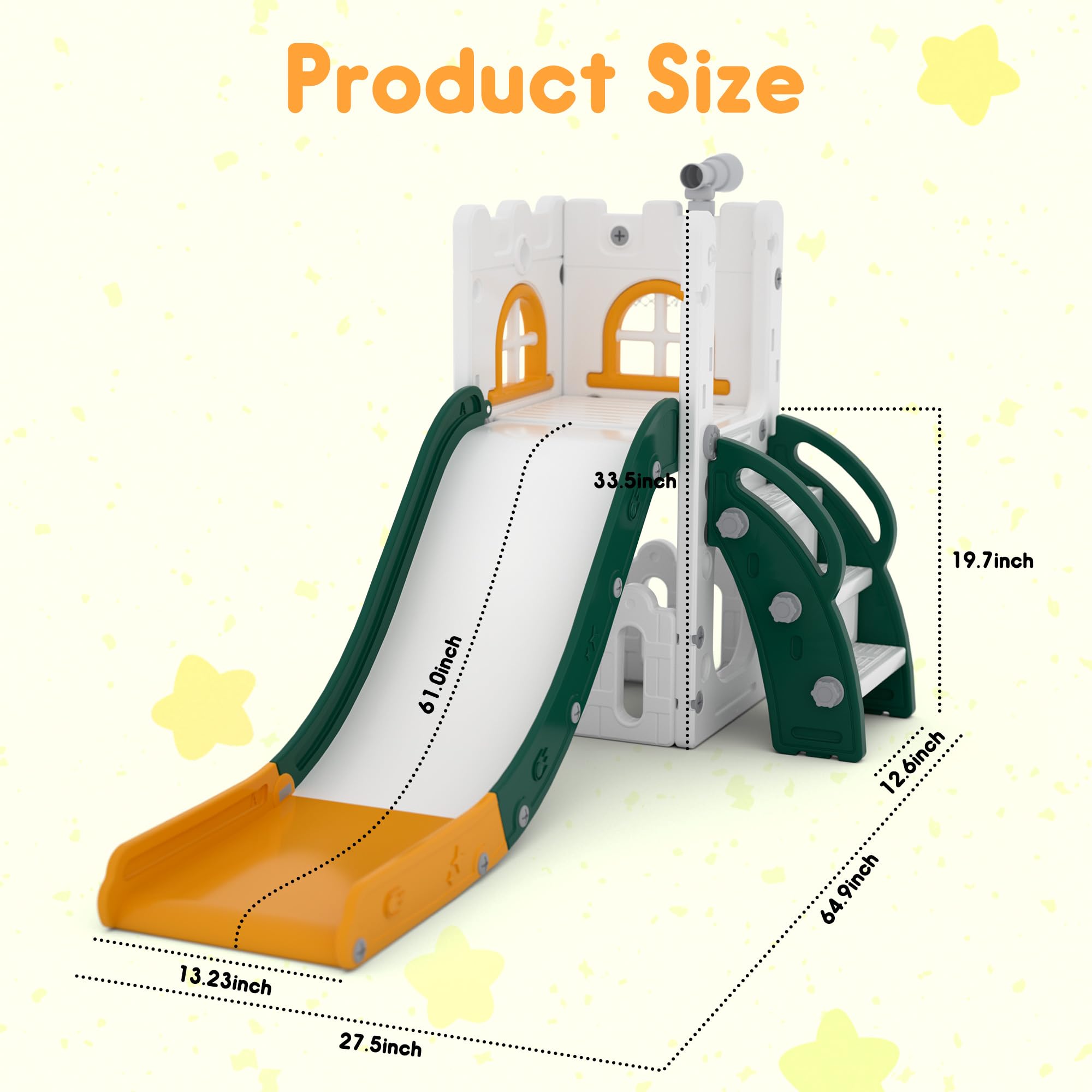 LulliSpace 6 in 1 Toddler Slide,Kids Playset for Toddlers Indoor Outdoor, Baby Slide with Basketball Hoop, Telescope & Storage Space,Non-Slip Steps for Great Gift