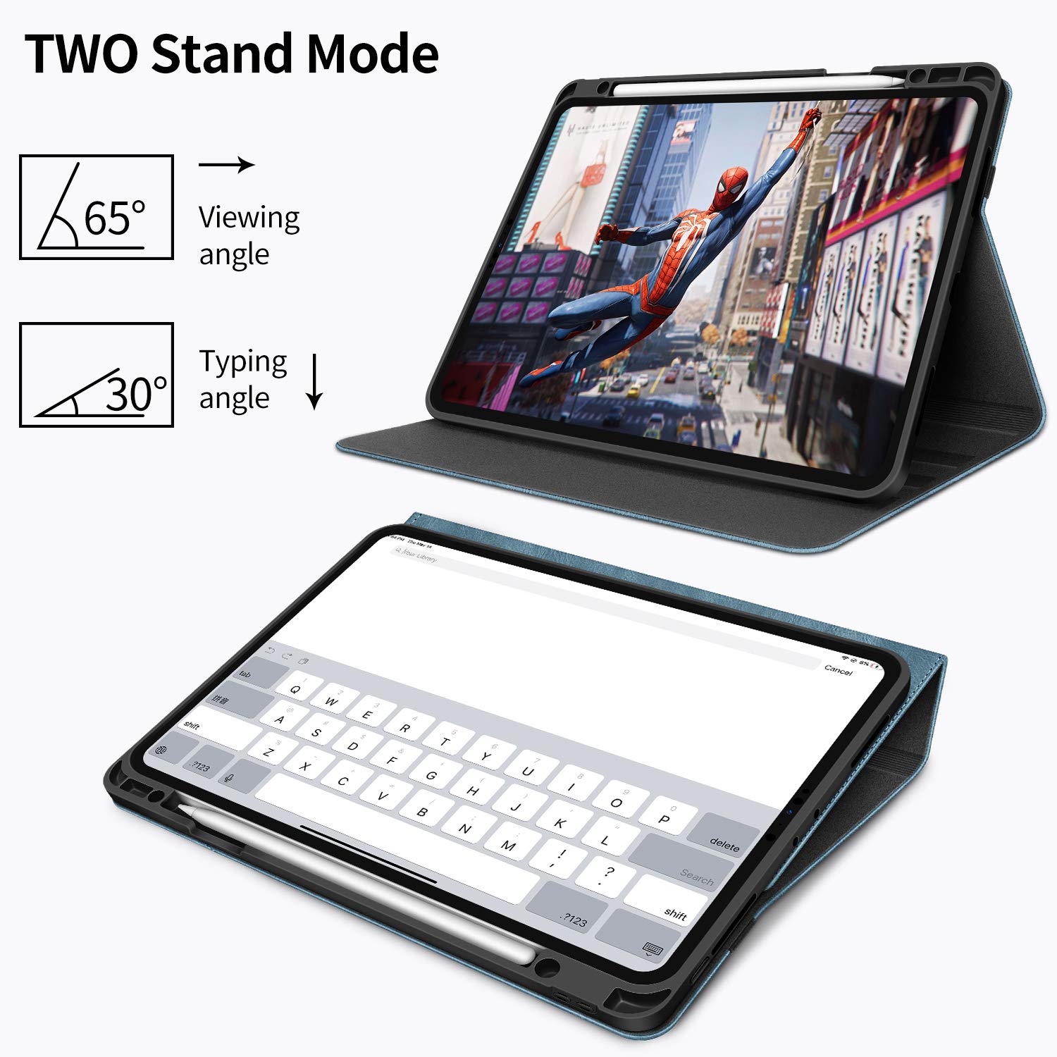 H HOLIMET Case for iPad Pro 12.9 2022 6th/5th/4th/3rd Generation with Pencil Holder Pocket Folio Stand Cover Soft TPU Back Shockproof, Auto Sleep/Wake,Vegan Leather
