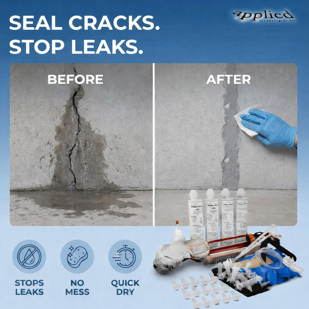 10′ Fast Set Concrete Foundation Crack Repair Kit-Hydra Stop 300 Injection System, Polyurethane Concrete Crack Repair, Basement Wall Leak Sealant & Foundation Concrete Filler, Tough Waterproof Seal