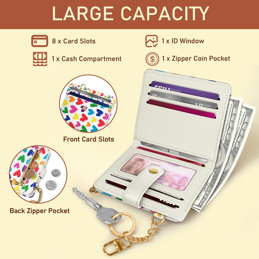 Jogjam Small Ladies Wallet, Rfid Slim Thin Compact Credit Card Women Wallet, PU Leather Bifold Cash Wallet, Zipper Coin Pocket & ID Window, Female Gifts Beige and Brown