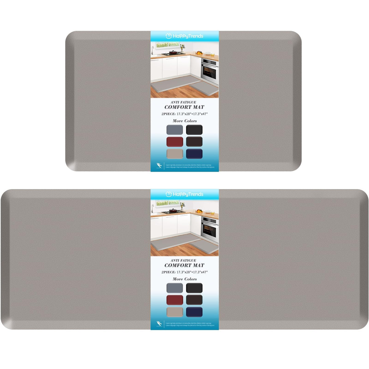 HappyTrends 2 PCS Kitchen Mat Cushioned Anti-Fatigue Floor Mat, Heavy Duty Ergonomic Comfort Foam Standing Mat, Waterproof Non-Slip Kitchen Rugs for Home, Office, Laundry,Black
