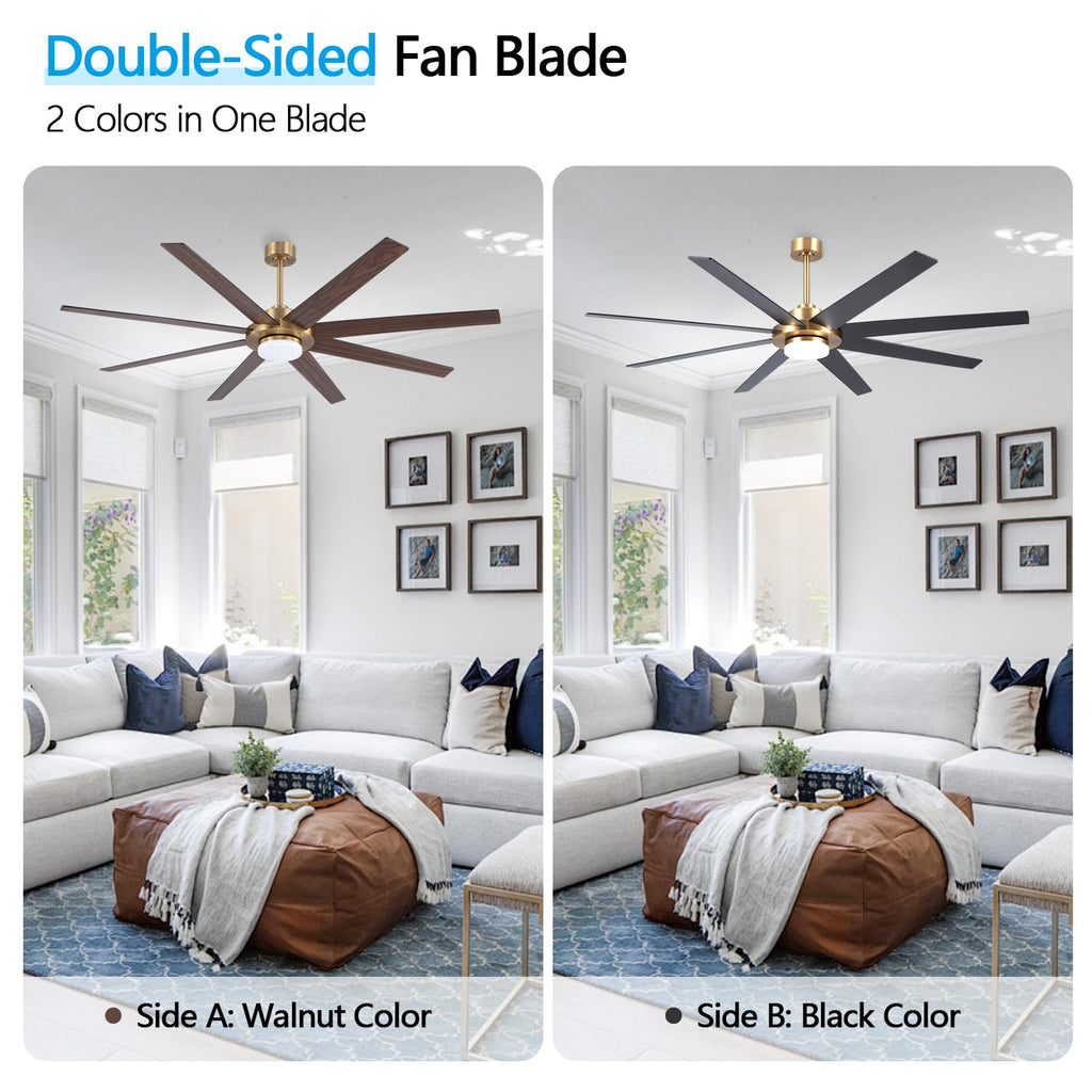 WINGBO 60" Ceiling Fan with Light and Remote Control, 6 Speed Reversible DC Motor, Dimmable LED Light, for Home and Commercial Use, Living Room/Shop/Warehouse Black/Walnut