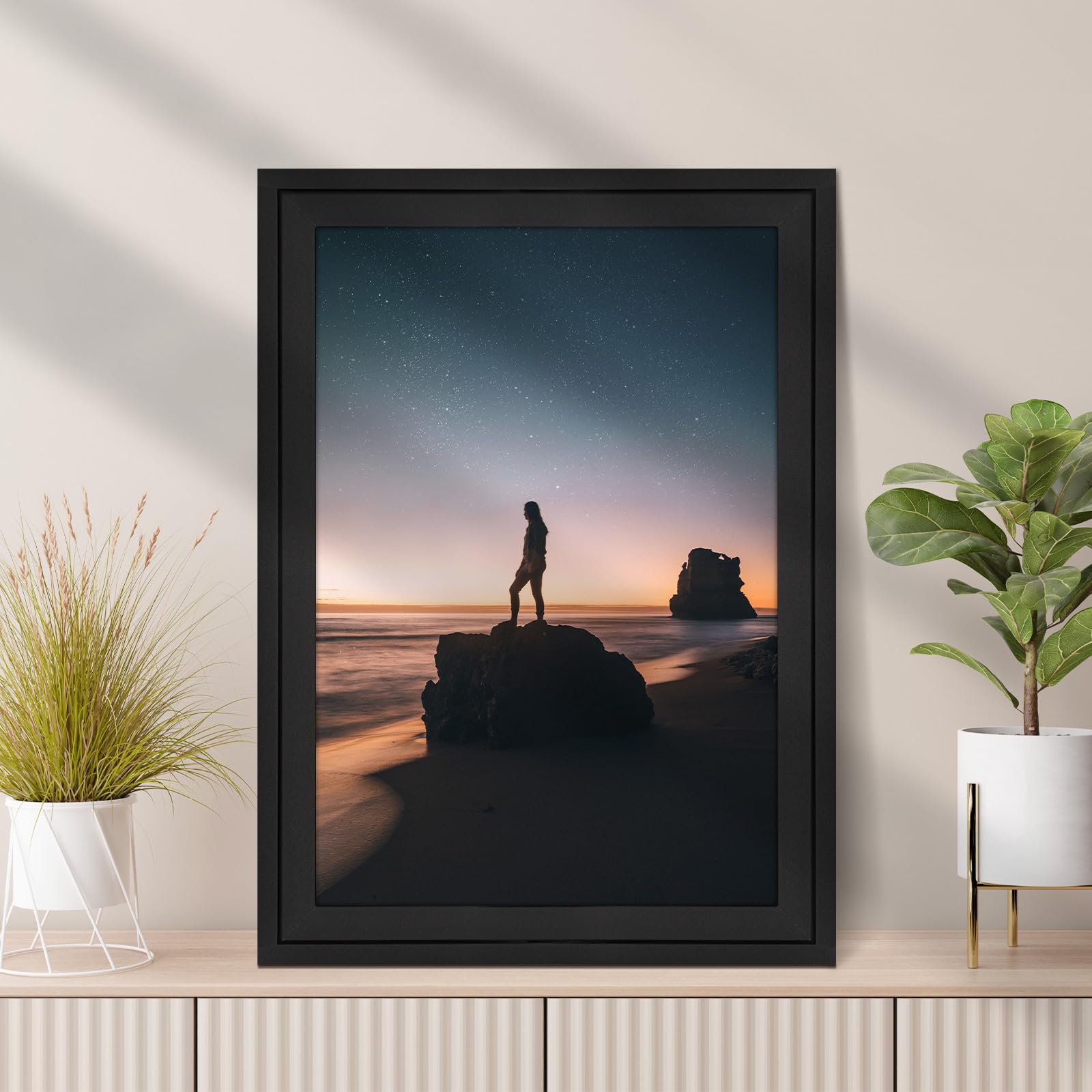 Golden State Art, 13x19 Picture Frame - Displays 11x17 Photo with Mat or 13x19 Without Mat, Wide Moulding Solid Wood Frame for Wall Display, Black