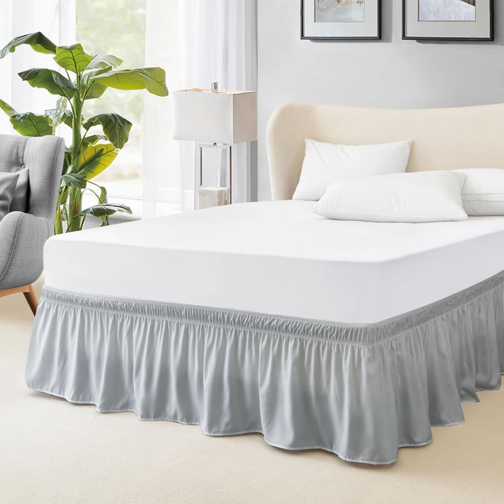 FreshCulture Twin Bed Skirt, Elastic Wrap Around Bed Skirt Twin Bed, Easy Fit with 15-Inch Tailored Drop, Hotel Quality Bed Skirts for Adjustable Bed (Beige)