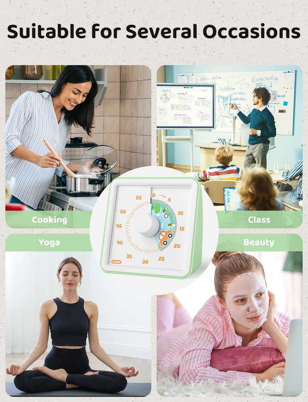 LIORQUE 60 Minute Visual Timer for Kids, Visual Countdown Timer for Classroom Office Kitchen with 'Rainbow' Pattern Design, Pomodoro Timer with Silent Operation (Batteries Included)