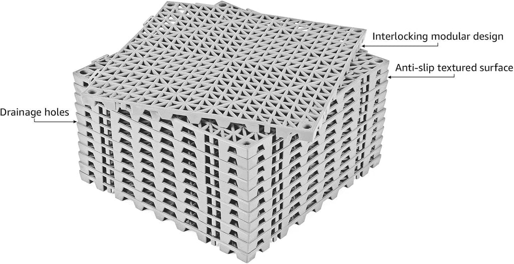 ToLanbbt Modular Interlocking Cushion 8P 11.8" x 11.8" Interlocking Rubber Floor Drain Holes Non-Slip Splicing Drainage Mats for Deck, Shower, Kitchen, Drain Pool, Sauna Bath, Indoor Outdoor (Black)