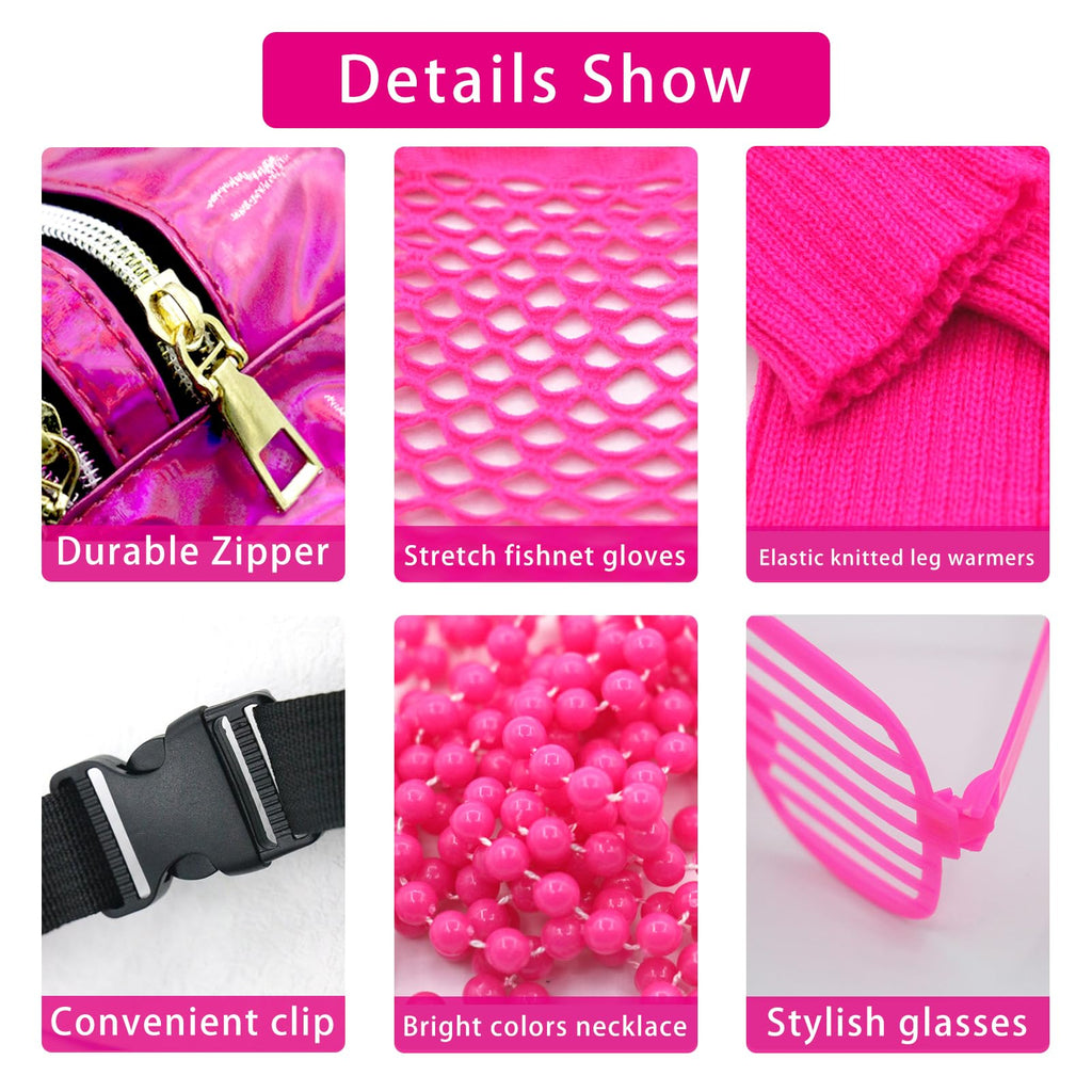 Upgraded 80s Outfit Costume for Women,80s Party Costume Accessory Sets with T-Shirt Tutu Skirt Waist Pack etc
