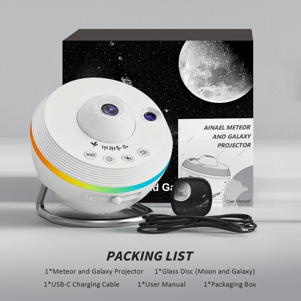Galaxy Projector, Star Projector Home Planetarium with 1 Glass Projection Disc, 180° Rotatable Starry Sky Night Light with Meteor Effects & Light Strip for Bedroom, Kids & Adults Gift