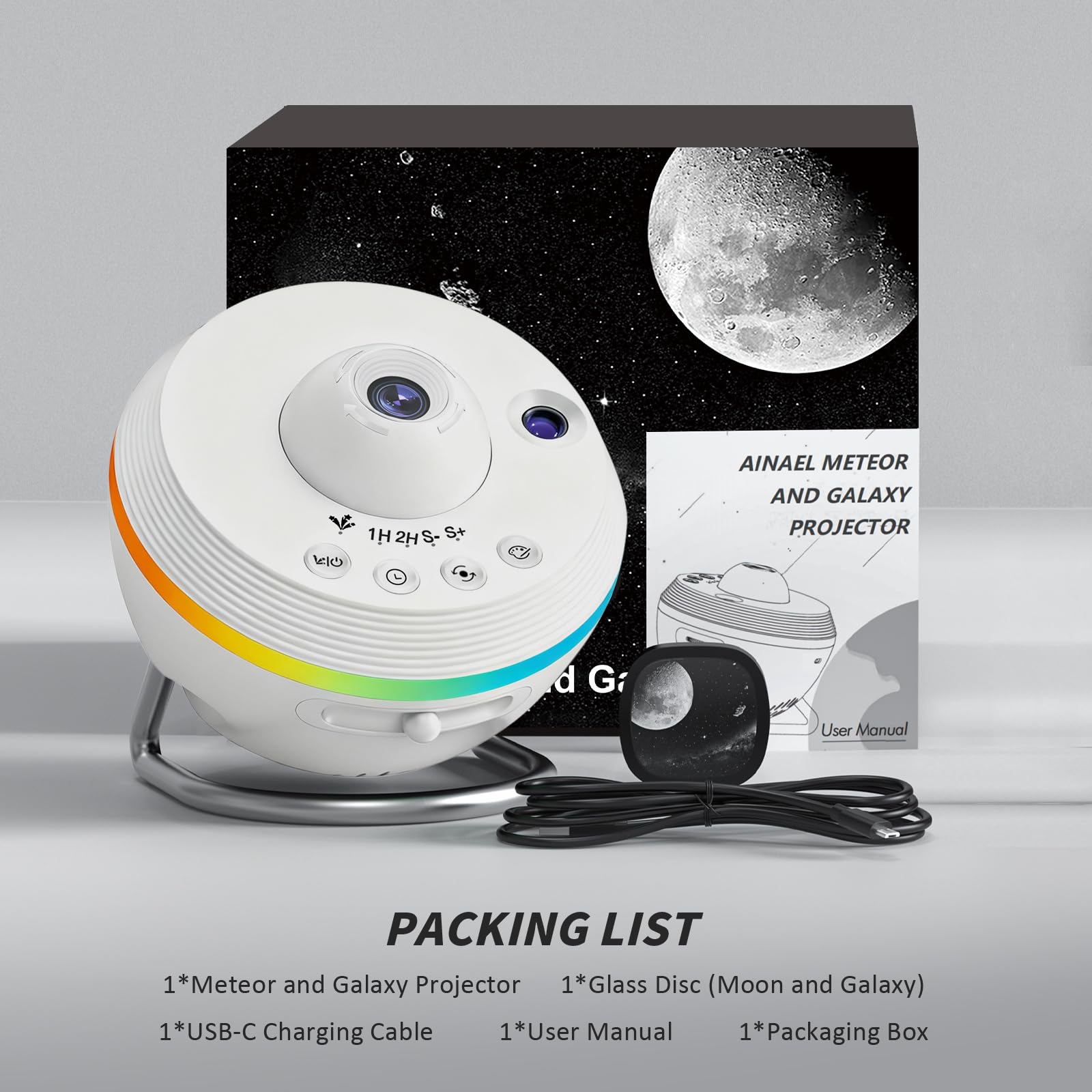 Galaxy Projector, Star Projector Home Planetarium with 1 Glass Projection Disc, 180° Rotatable Starry Sky Night Light with Meteor Effects & Light Strip for Bedroom, Kids & Adults Gift