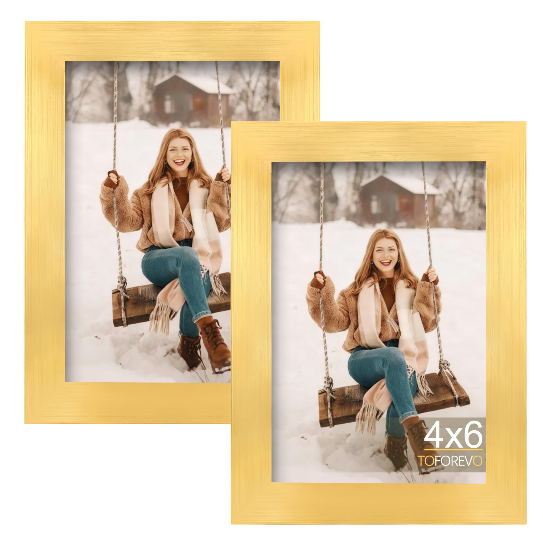 TOFOREVO Picture Frames 4x4 Set of 2 Black Wood Grain Photo Frame for Gallery Wall Mounting or Tabletop Display