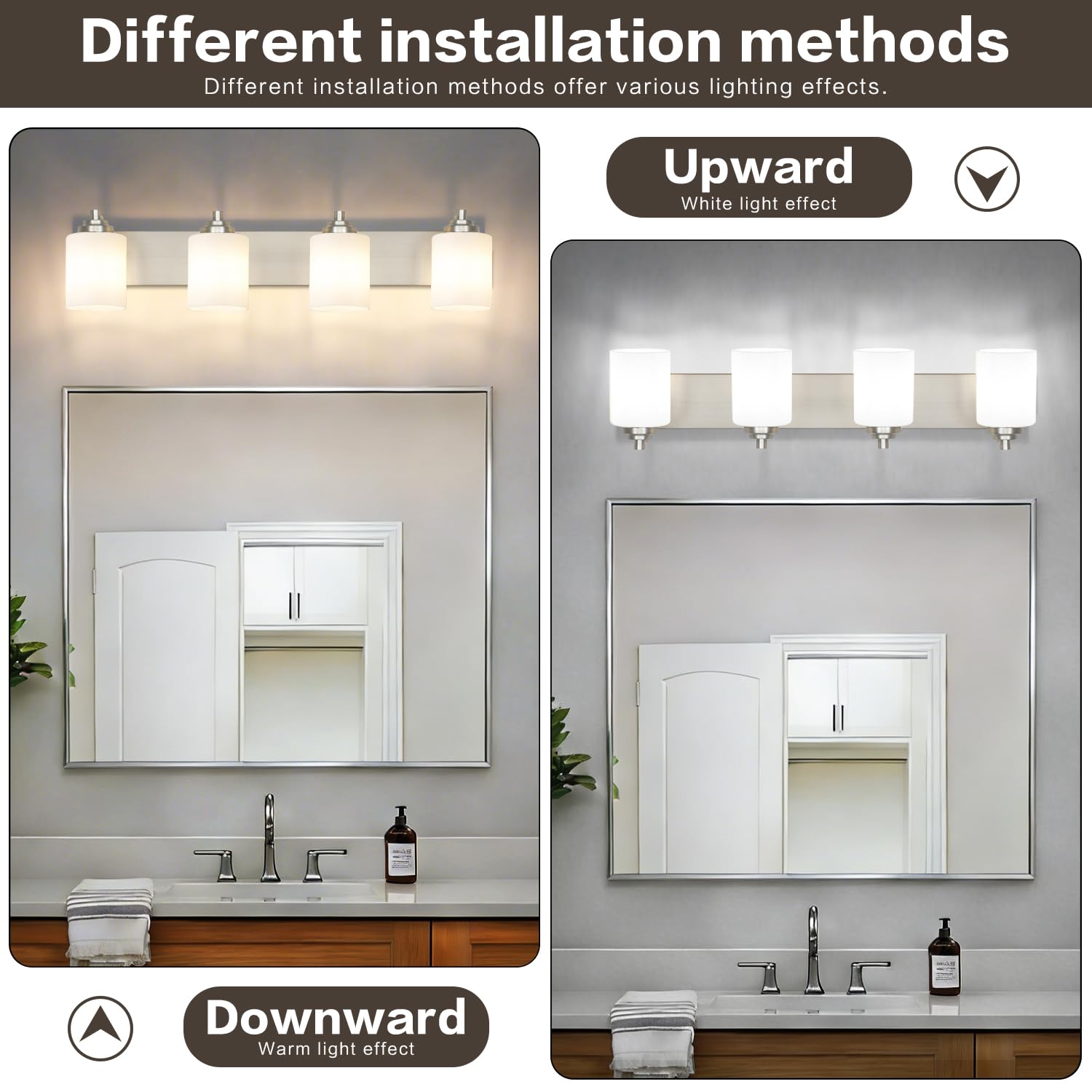 SOLFART 20.1 Inch Black Vintage Bathroom Vanity Light Fixtures Fixtures with Modern Glass Globe Shade Metal Brass Wall Lamp 2 Lights