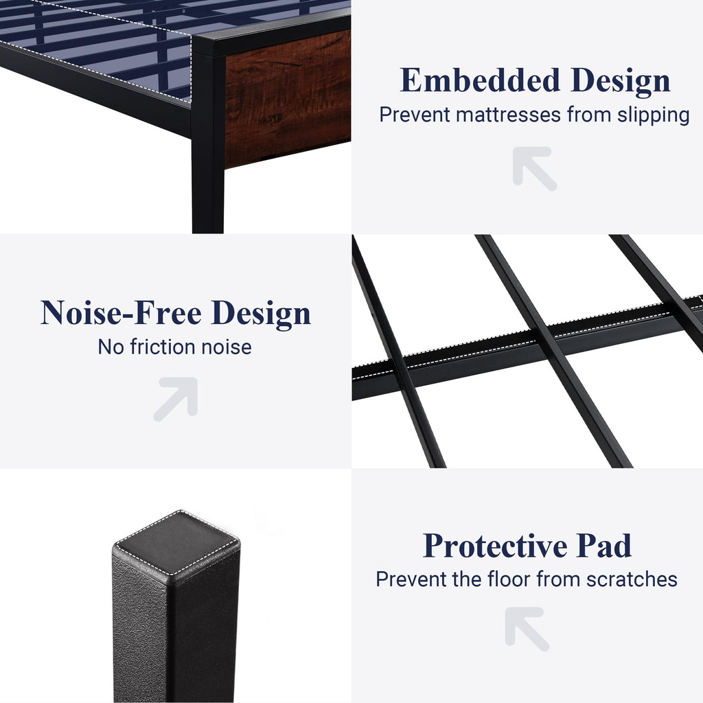 Allewie Twin Size Platform Bed Frame with Wooden Headboard and Footboard, Heavy Duty Metal Slats Support, No Box Spring Needed, Under-Bed Storage, Noise Free, Easy Assembly, Black Oak