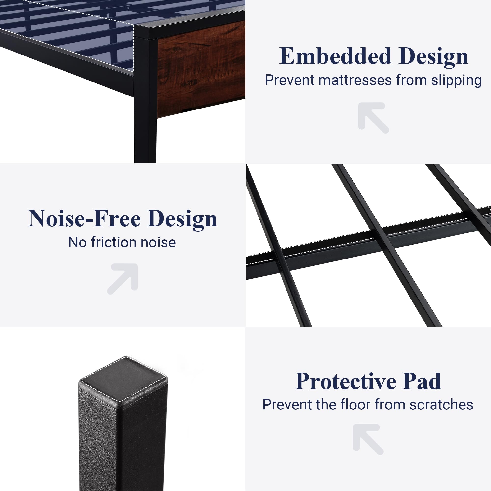 Allewie Twin Size Platform Bed Frame with Wooden Headboard and Footboard, Heavy Duty Metal Slats Support, No Box Spring Needed, Under-Bed Storage, Noise Free, Easy Assembly, Black Oak
