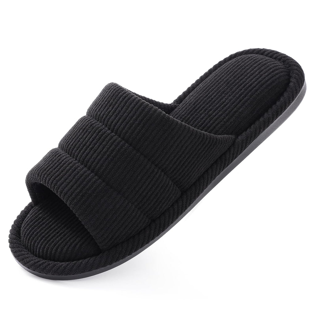 shevalues Terry Cloth Open Toe Slippers for Women Memory Foam Slip On House Slippers