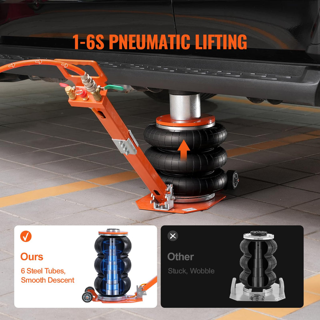 VEVOR Air Jack, 3 Ton/6600 lbs Triple Bag Air Jack, Airbag Jack with Six Steel Pipes, Lift up to 17.7 inch/450 mm, 3-5 s Fast Lifting Pneumatic Jack, with Short Handles for Car Repair