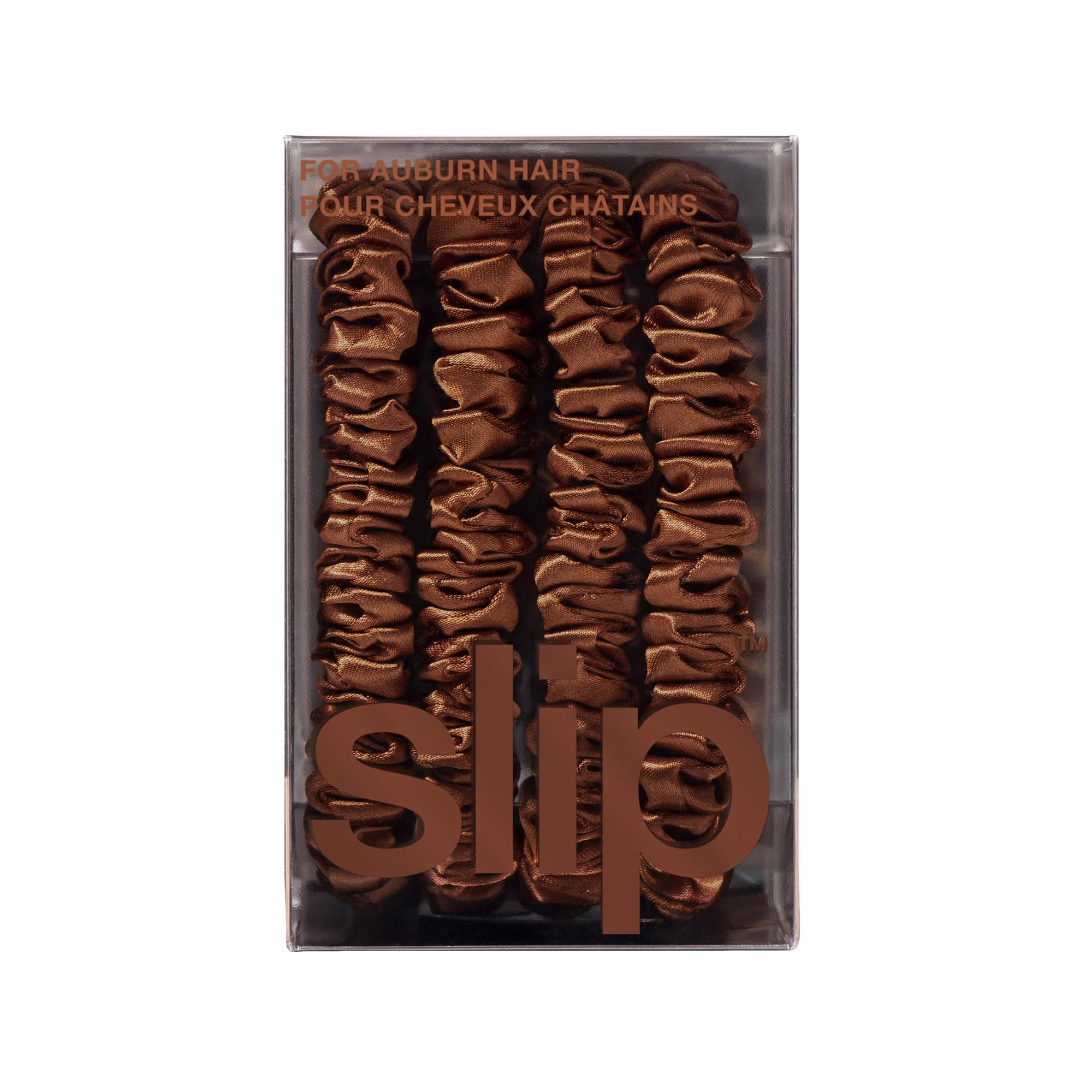 Slip Silk Hair Ties — Skinny Silk Auburn Scrunchies, No Damage, No Crease, Anti-Breakage |100% Mulberry Silk | All Hair Types | Made with Proprietary Slipsilk™ | Set of 4