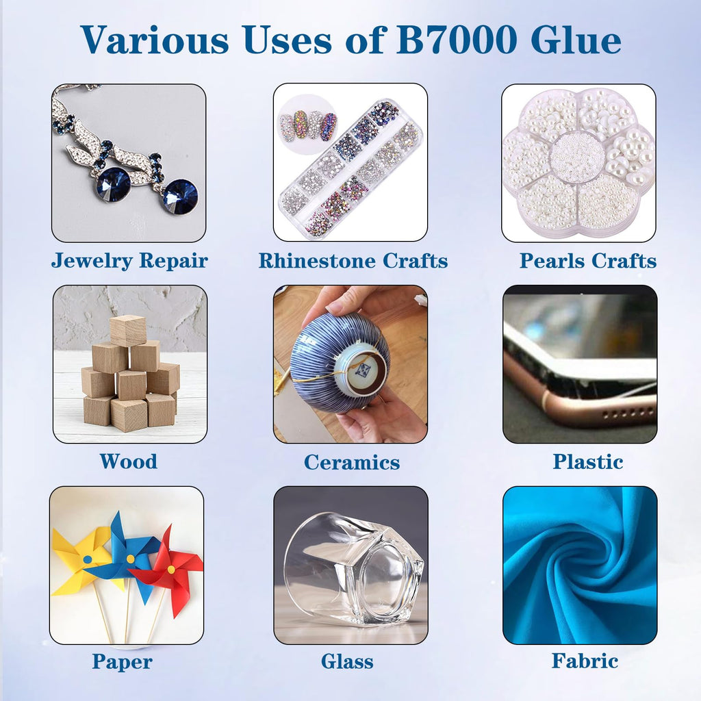 110 ml B7000 Adhesive for Crafts, Clear Glue with Spreaders and Dotting Pen Tool, Multipurpose for Rhinestones, Fabric, DIY, Makeup, Shoes, Jewelry Making, Nail Art
