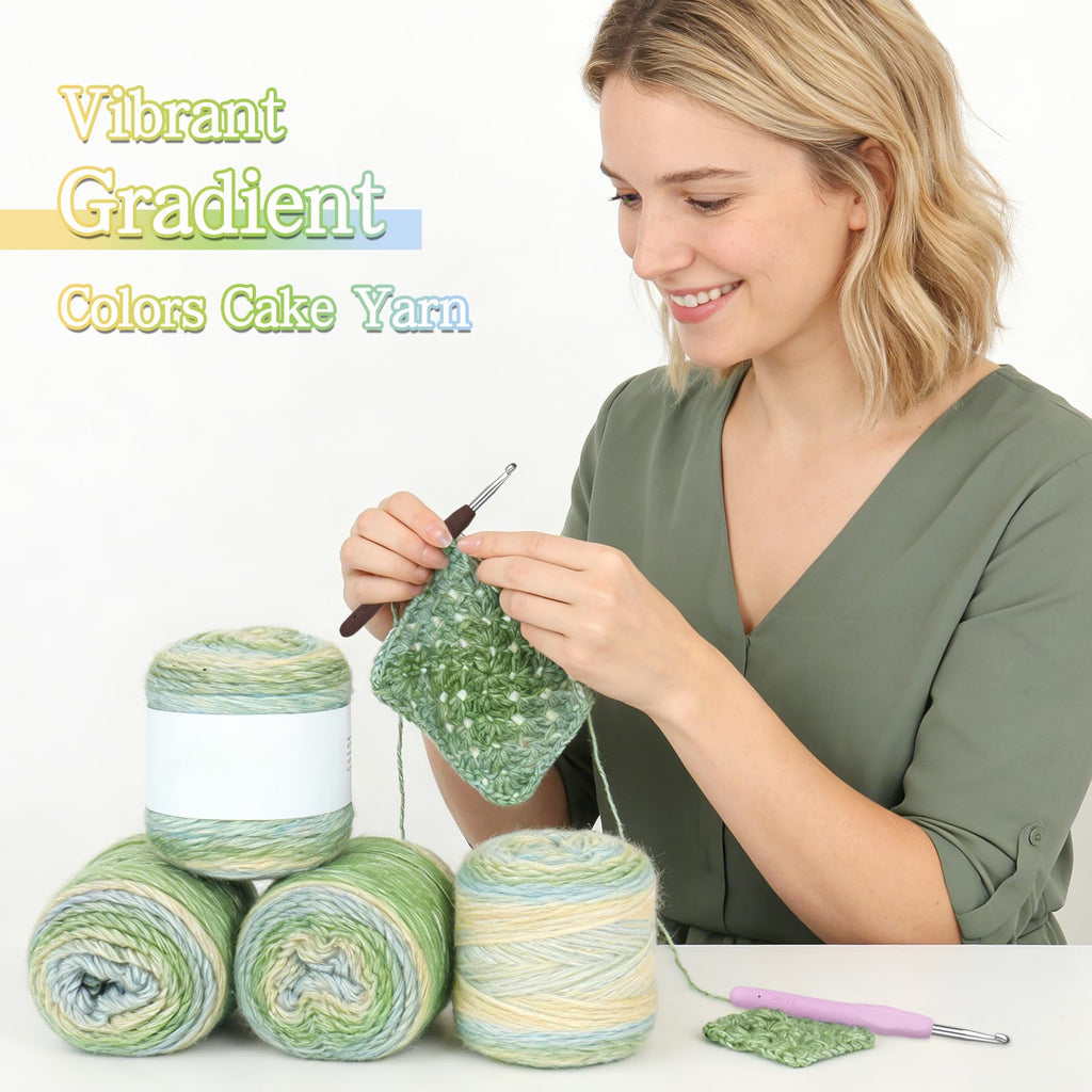 Katech Fairyland Yarn for Crocheting Knitting-Gradient Yarn Cake-4 Pack of 100g/3.52 oz-Soft DK Light Weight #3-60% Cotton 30% Acrylic 10% Wool-Perfect for Scarves, Shawls, Blankets and Garments(A)