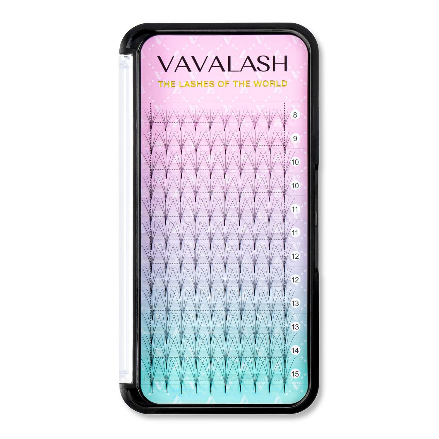VAVALASH Premade Fans Eyelash Extensions 320 Fans 10D 14D 16D 20D 0.03 0.05 0.07 Thickness C/D Curl Middle Stem Premade Fans Russian Volume Lash Extensions (320 Fans-10D-0.03-D-8-15mm)