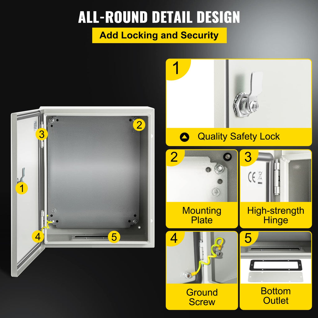 VEVOR NEMA Steel Enclosure, 8" x 8" x 6" NEMA 4X Steel Electrical Box, IP66 Waterproof & Dustproof, Outdoor/Indoor Electrical Junction Box, with Mounting Plate