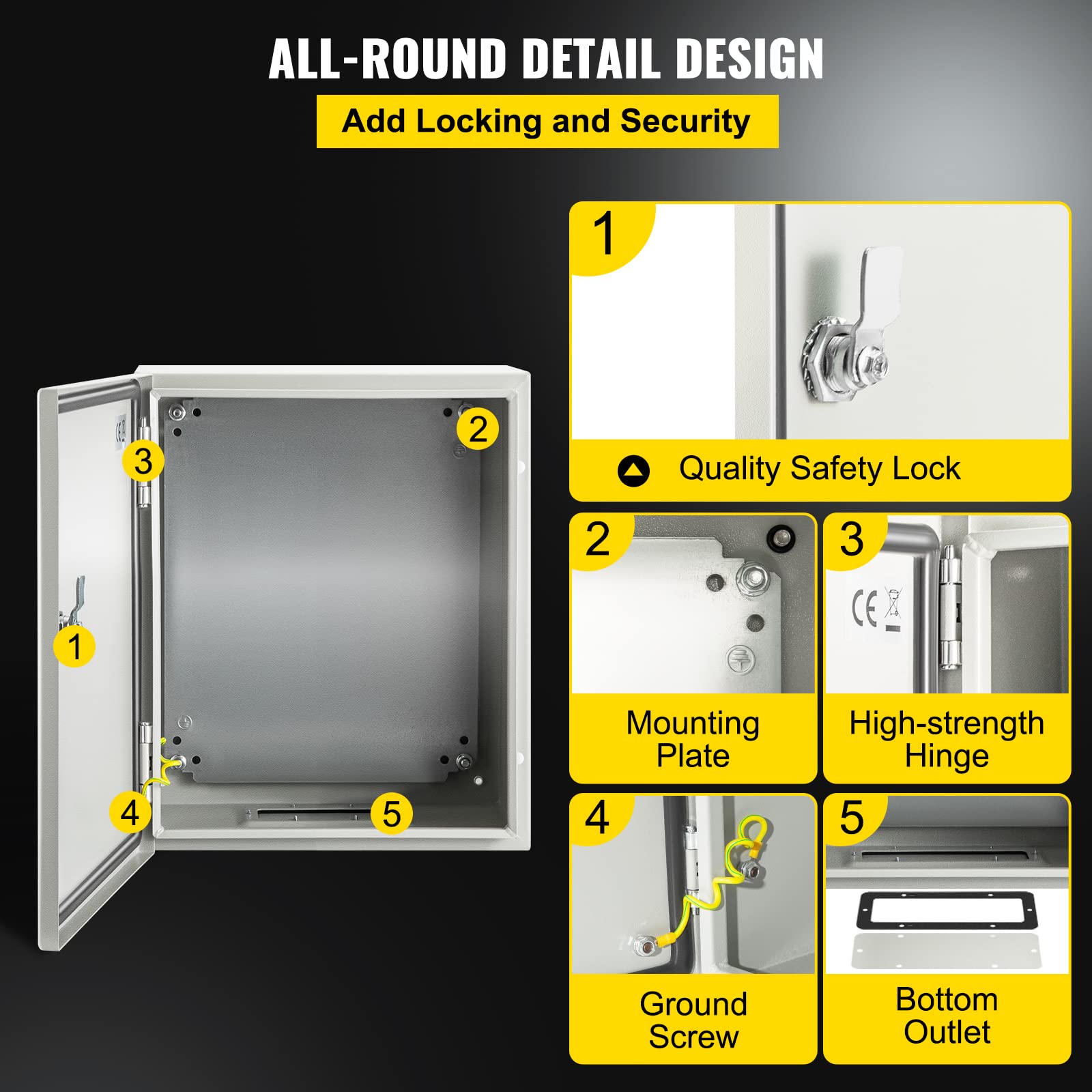 VEVOR NEMA Steel Enclosure, 8" x 8" x 6" NEMA 4X Steel Electrical Box, IP66 Waterproof & Dustproof, Outdoor/Indoor Electrical Junction Box, with Mounting Plate