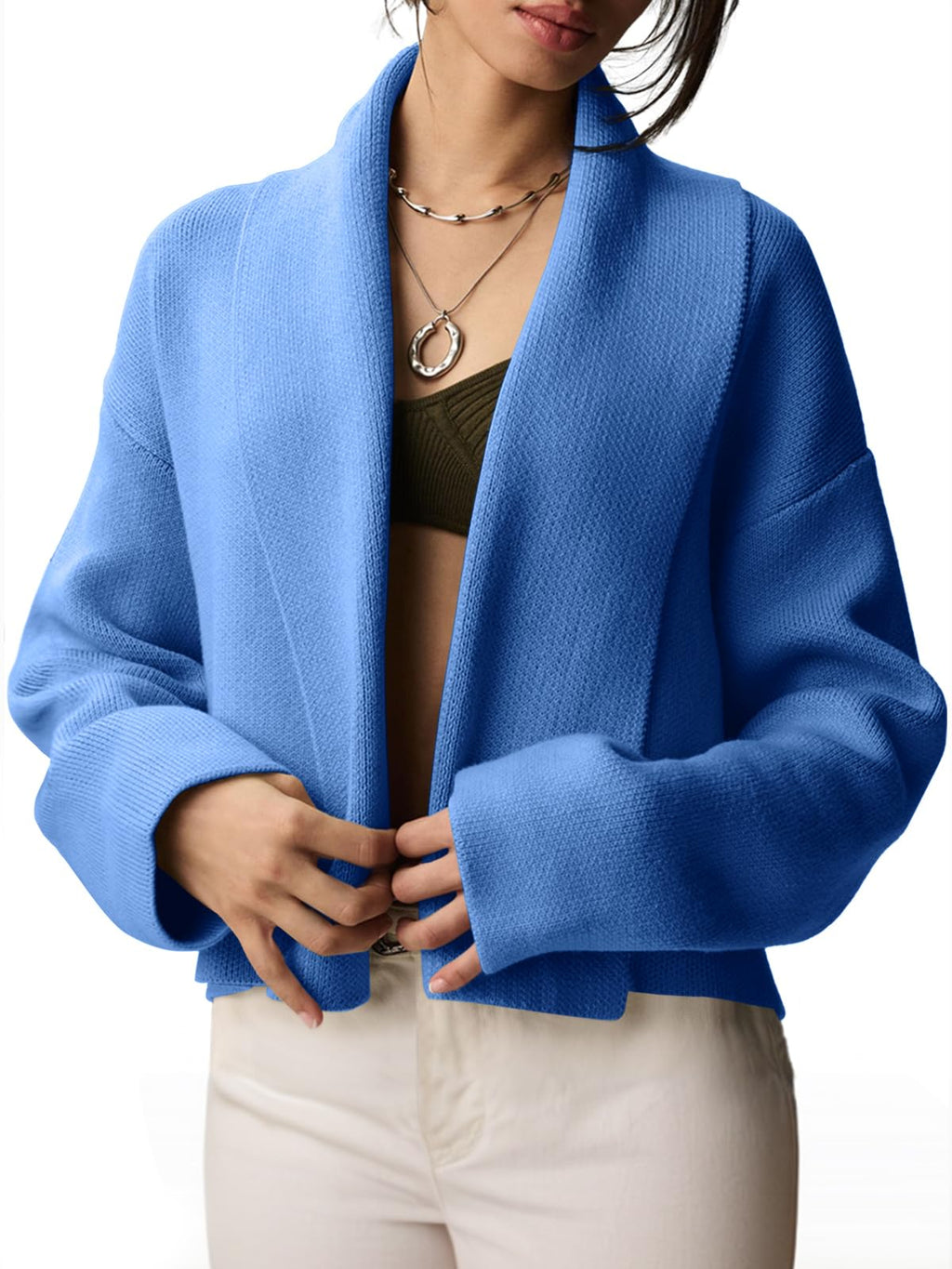 Saodimallsu Womens Cropped Cardigan Open Front Shawl 2026 Fall Trendy Long Sleeve Sweater Jacket