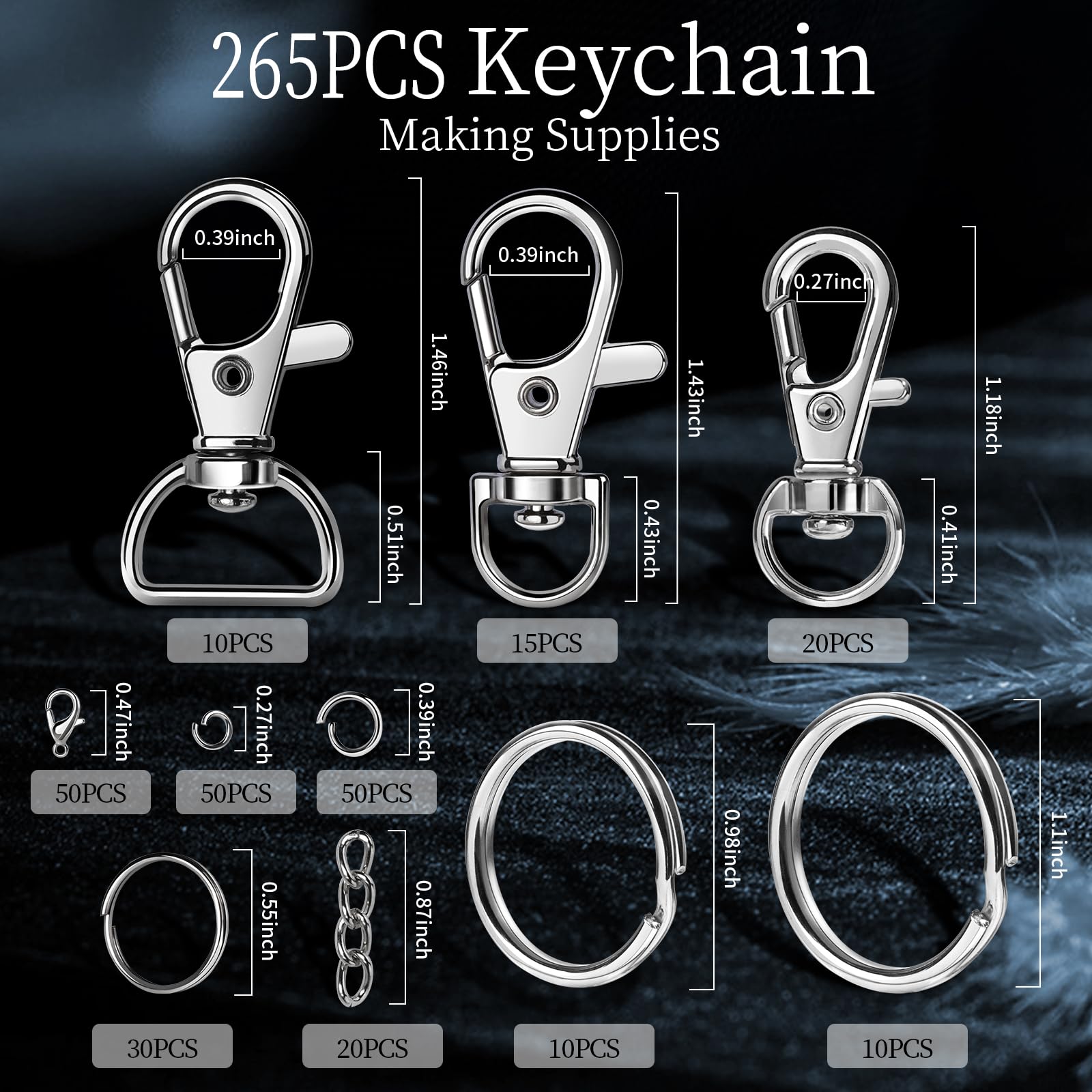 LEOBRO Keychain Making Kit, 265PCS Keychains Clips and Key Rings, Well Crafted Sturdy Key Chain Making Kit, Key Chain Rings, Keychains Hooks, for Key Chains, Lanyard, Jewelry Making, Crafts, Silver