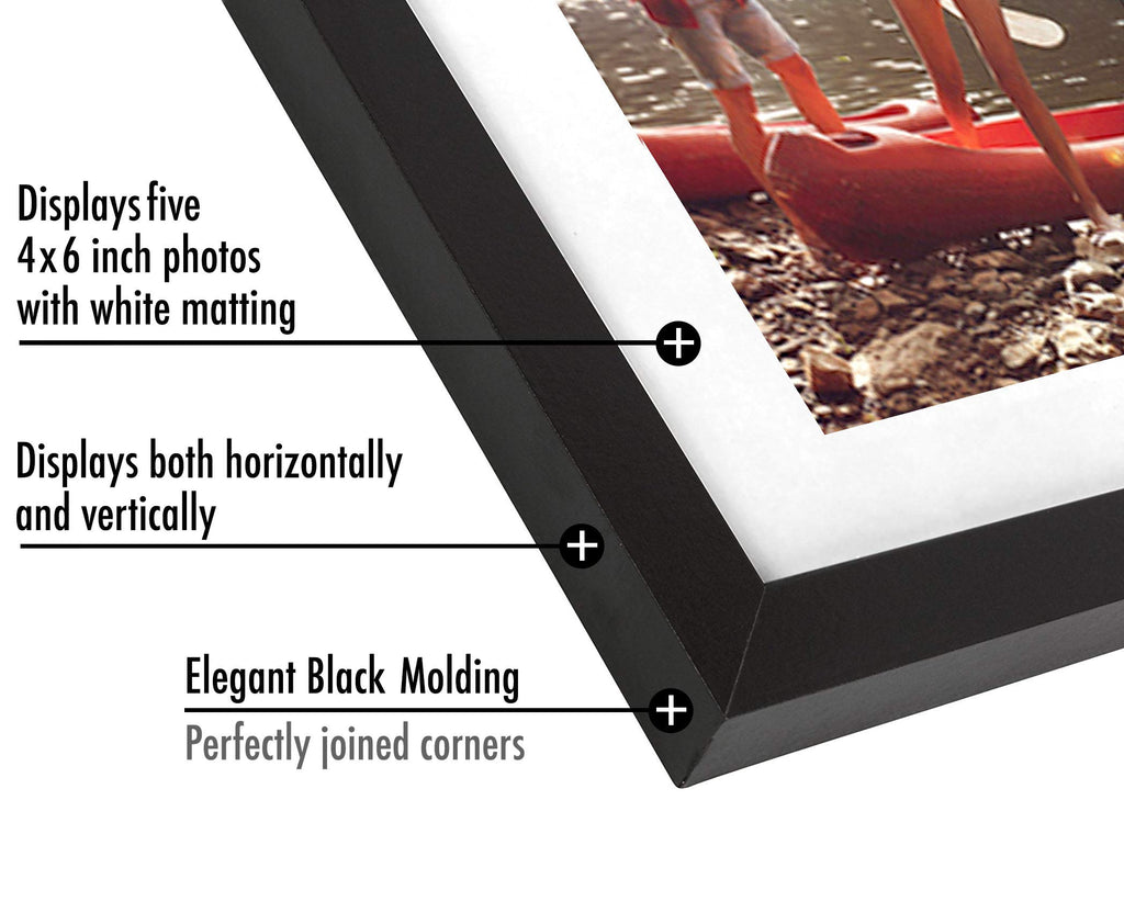 Americanflat 4x6 Double Picture Frame with Shatter-Resistant Glass - Fits Two 4x6 Photos or use as One 6x14 Frame - Signature Collection - Collage Frames for Tabletop and Wall Display - Black