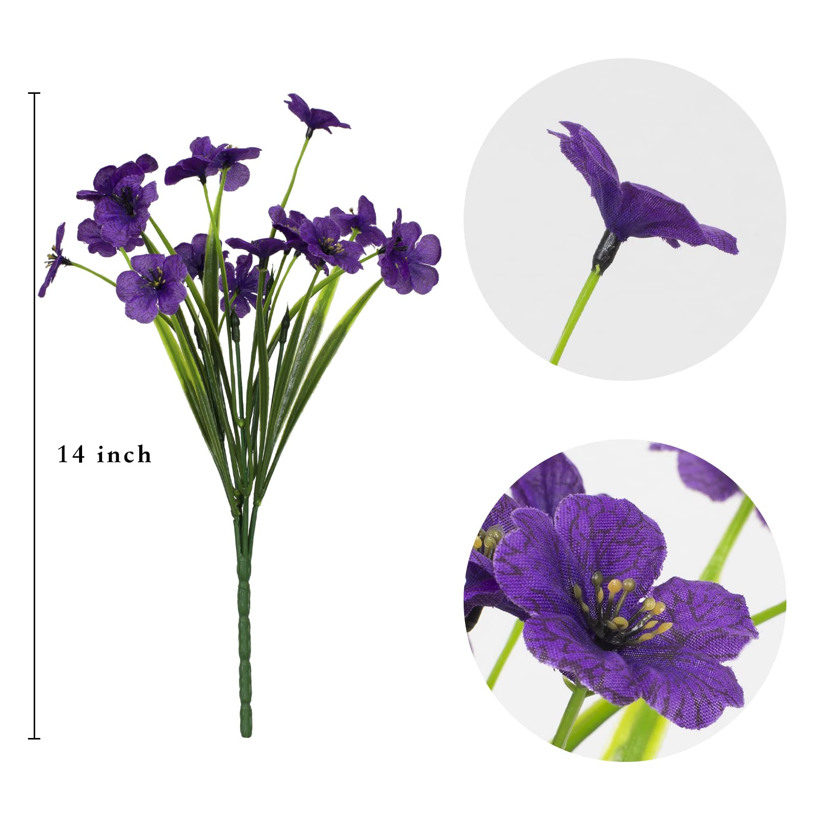 LikSoor 21 Bundles Artificial Outdoor UV Resistant Flowers No Fade Fake Outside Flowers Plastic Greenery Faux Shrubs Garden Porch Window Box Home Decoration(Blue)