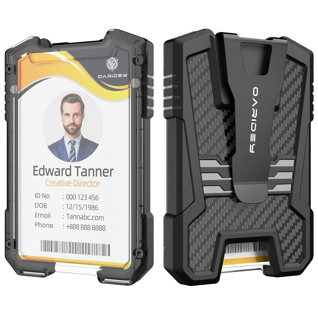 Oaridey Retractable Badge Holder with Belt Clip, Heavy Duty Retractable Keychain with Tactical ID Card Holder (Holds 6 Cards) - 31.5” Retractable Badge Reel Key Chain