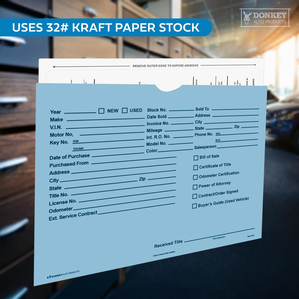 Printed Vehicle Deal Envelopes 9x12 Deal Jackets (100 shrink wrapped) (Blue)