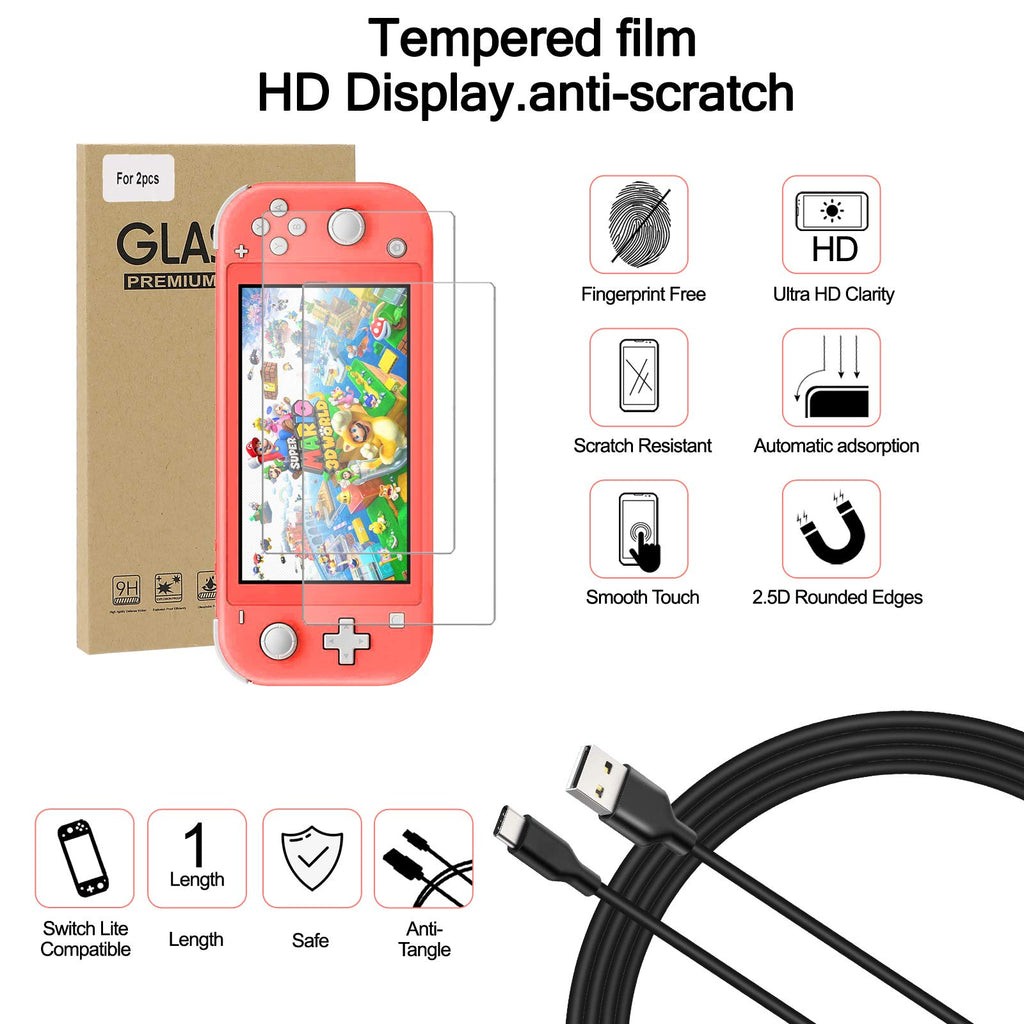 Switch Lite Accessories Bundle, Kit with Carrying Case,TPU Case Cover with Screen Protector,Charging Dock,Playstand, Game Card Case, USB Cable, Stylus,Thumb Grip Caps for Nintendo Switch Lite (Black)
