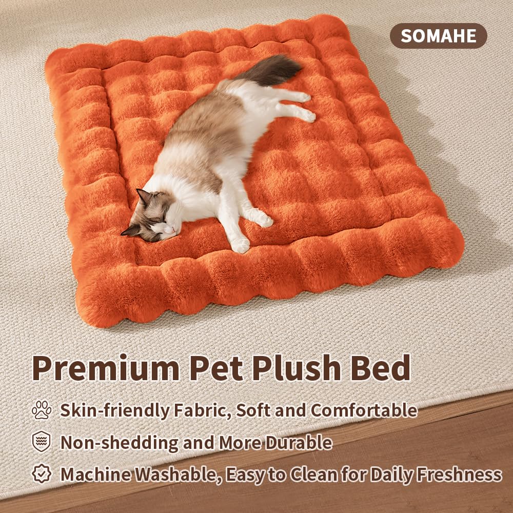 SOMAHE Cat Bed Mat, Soft Plush Faux Fur Kneading Pet Bed, Machine Washable Cat Sleeping Pad for Indoor Cats & Kittens, Non-Slip Fluffy Cat Rug for Couch Sofa Floor, 23x15 Inch Grey