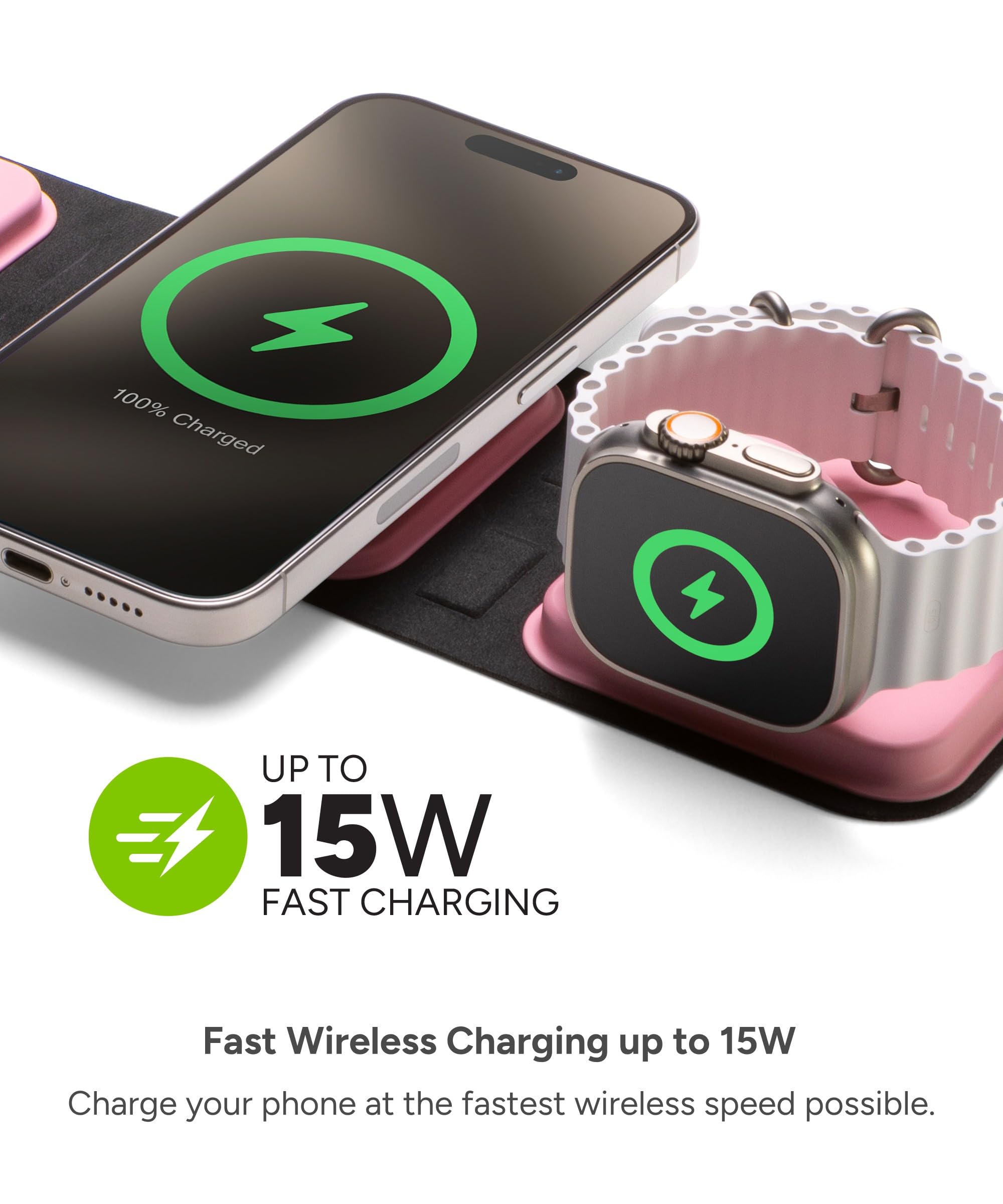 Mophie 3-in-1 Travel Charger with MagSafe - Portable Wireless Charging Hub, Compatible w/Apple Devices, iPhone 17/16/15/14/13/12 Series, Apple Watch Series 11 to 1 & Ultra, AirPods Pro/3rd Gen, Black