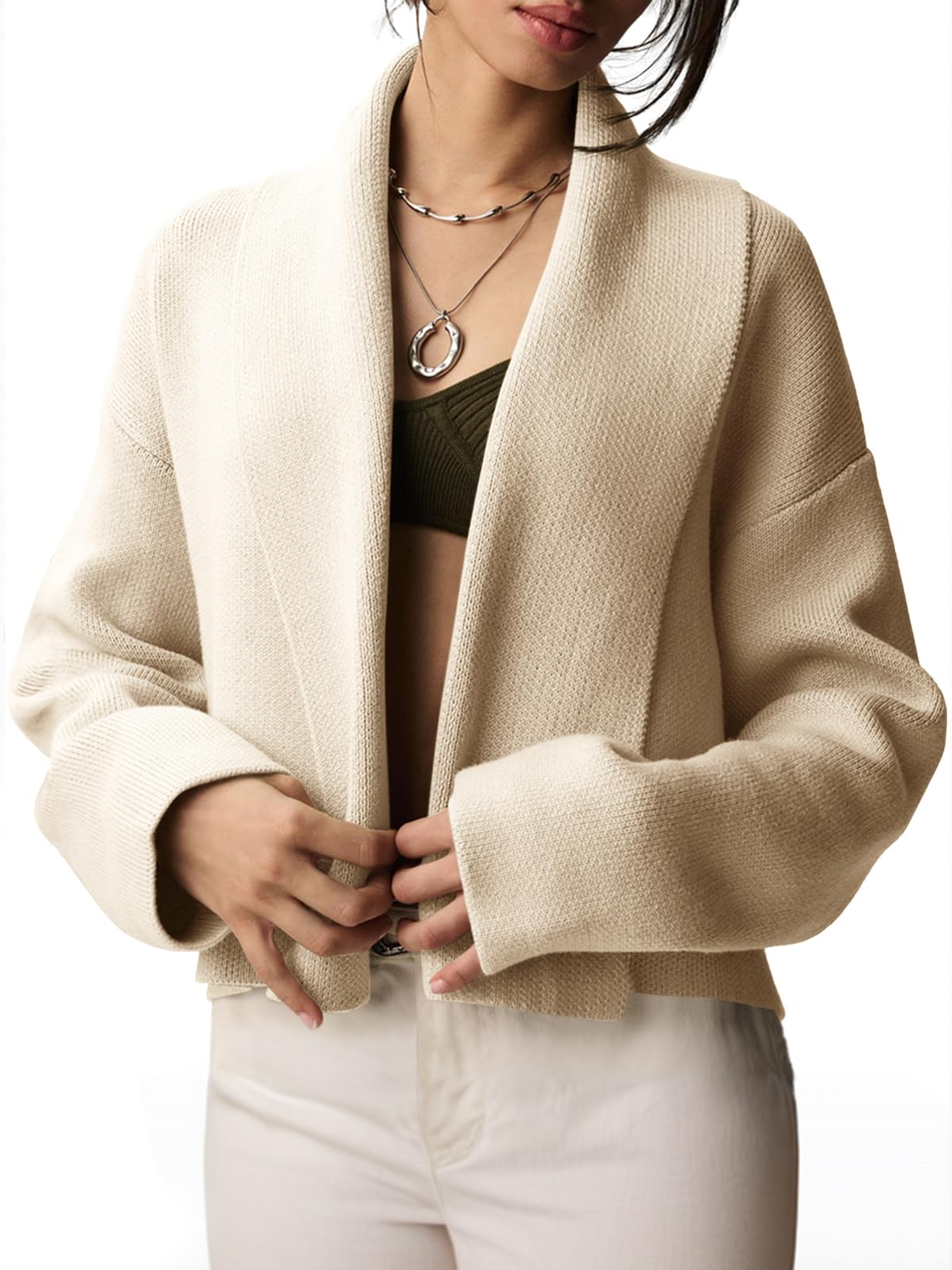 Saodimallsu Womens Cropped Cardigan Open Front Shawl 2026 Fall Trendy Long Sleeve Sweater Jacket