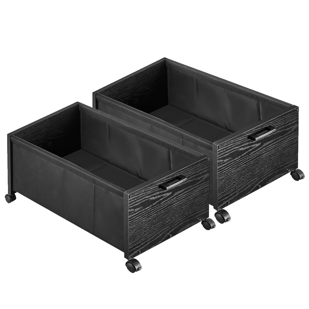 FOUCSSOMEI Under Bed Storage with Wheels, Wooden Under Bed Drawers On Wheels, Rolling Under Bed Shoe Storage, Space Saving, Black,30L