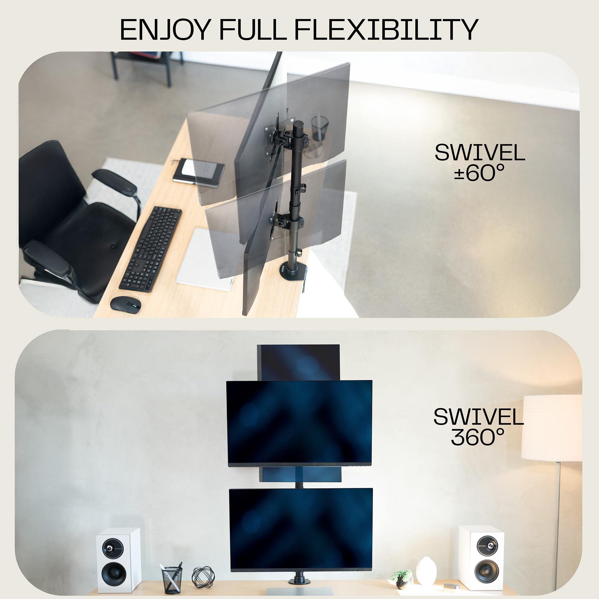 VIVO Dual Monitor Desk Mount Stand with Height Adjustment and VESA Plates for 2 LCD Ultrawide Screens up to 34 inches, Stacked Array, STAND-V002R
