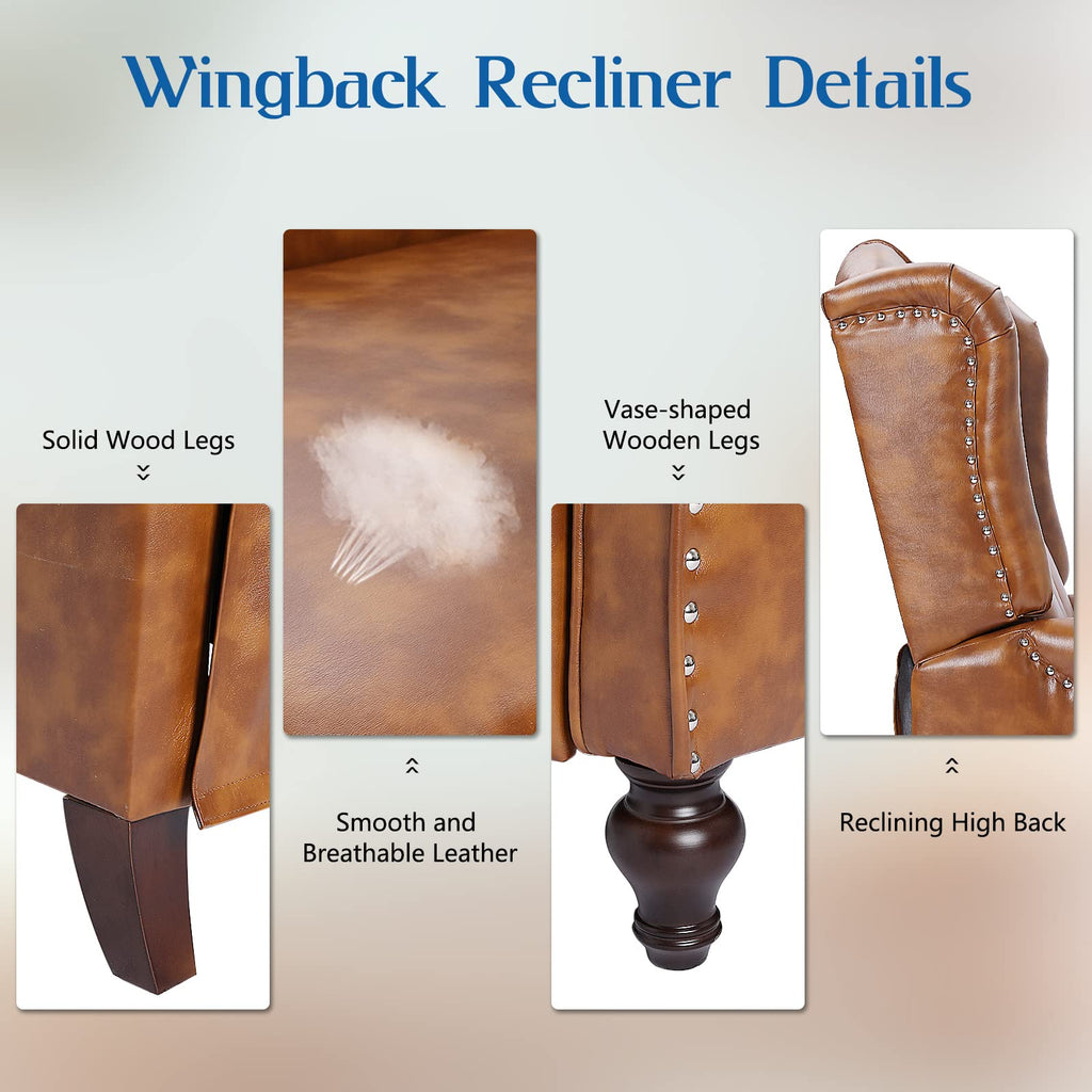 Wingback Chair with Massage and Heat, Tufted Fabric Pushback Recliner Chair, Wingback Recliner Chair with Remote Control, Padded Cushion, Wooden Legs, Small Recliners for Small Spaces