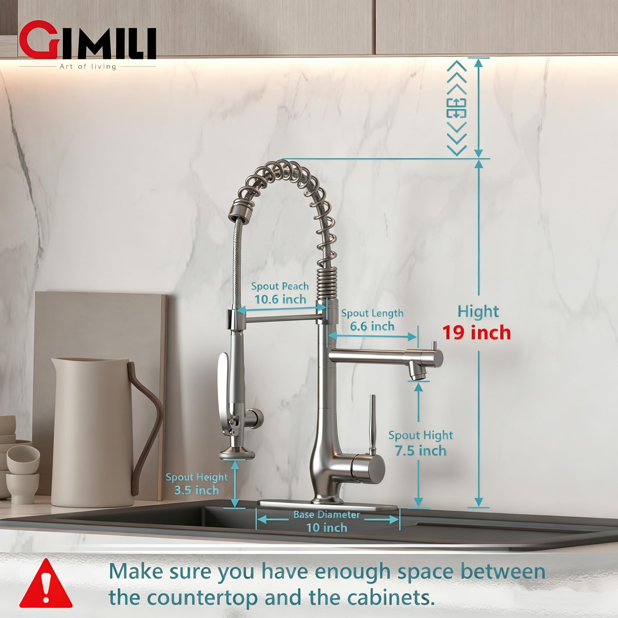 GIMILI Black and Gold Kitchen Faucet with Pull Down Sprayer Single Handle High Pressure Kitchen Sink Faucet Commercial Double-Headed Stainless Steel Kitchen Faucets