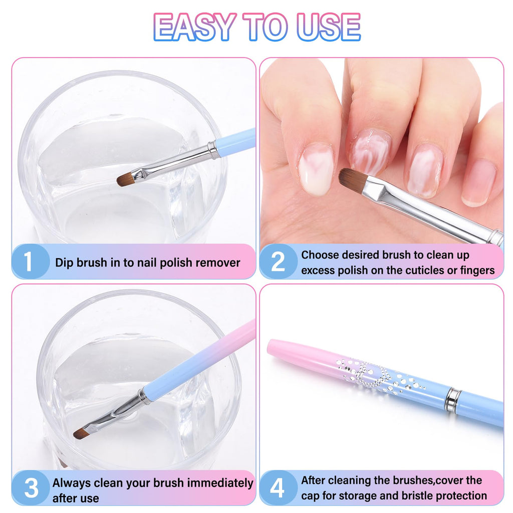 Nail Art Clean Up Brushes,Nail Brushes for Cleaning Polish Mistakes on the Cuticles, Acetone Resistant Nail Brush, Fingernail Cleaning Brushes for Nail Art and Designs (2 Pcs Round&Angled)