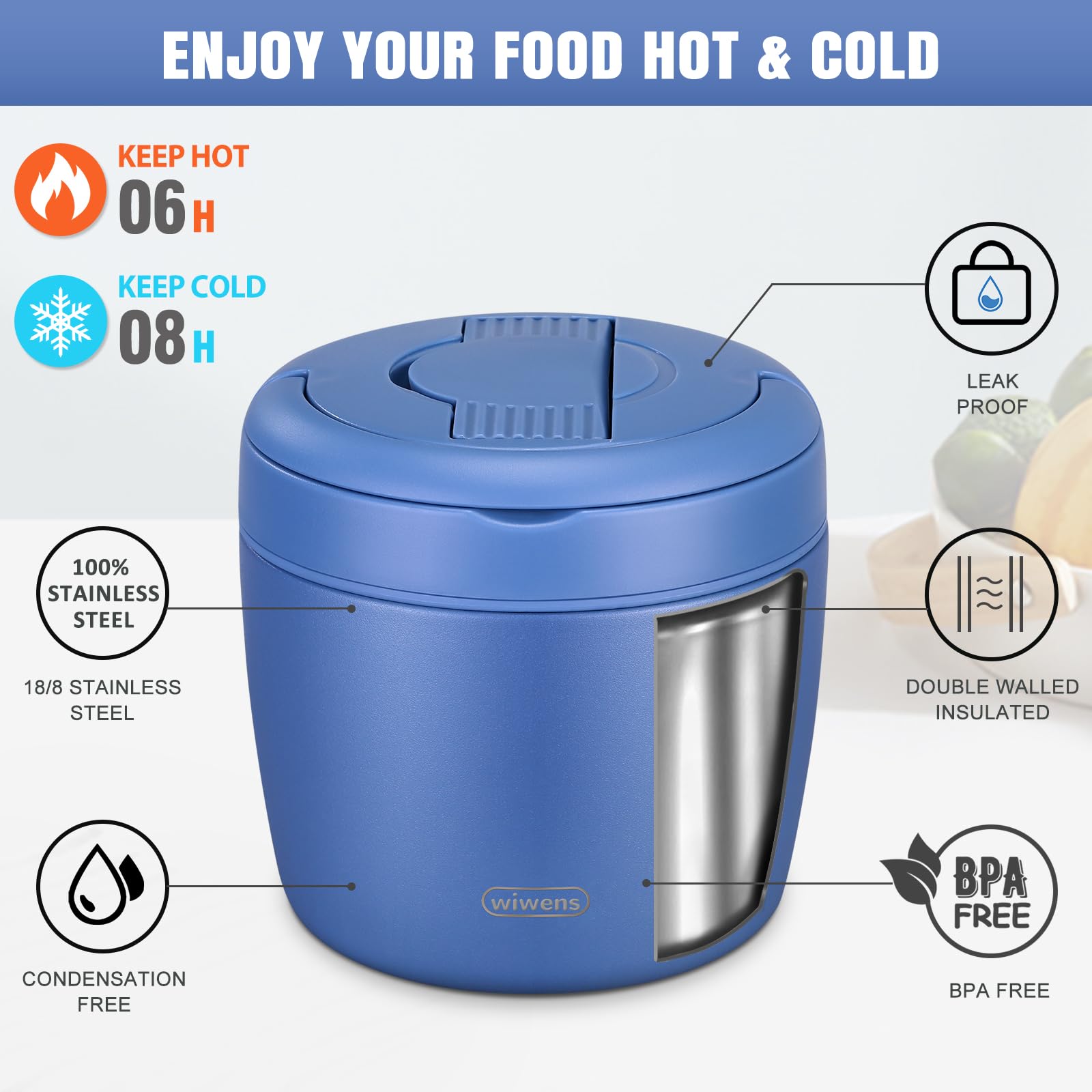 wiwens Thermo Food Jar for Hot Food Adults 32OZ Soup Thermo Lunch Containers Wide Mouth Vacuum Insulated Stainless Steel Leakproof Bento Box with Spoon (Beige)