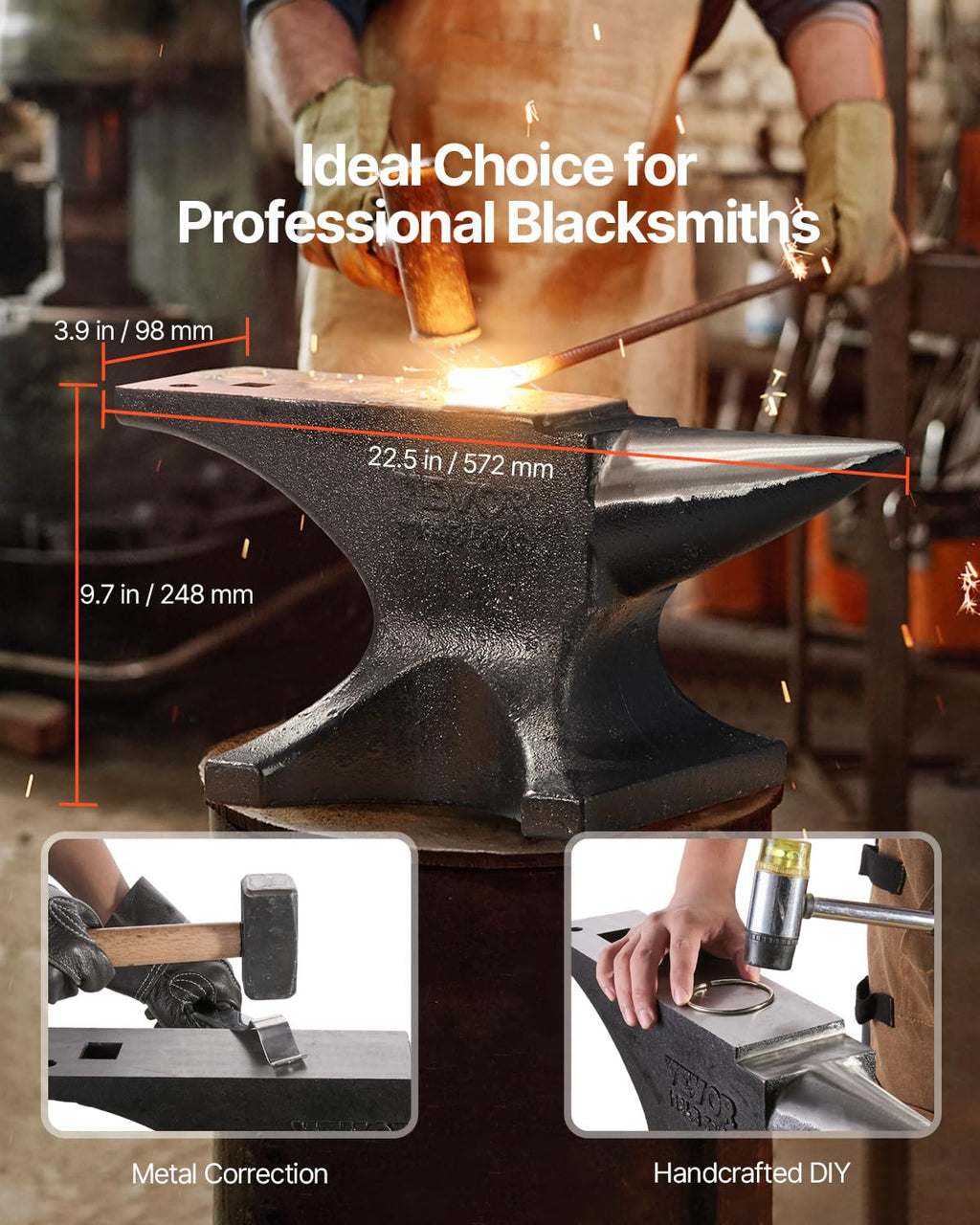 VEVOR Single Horn Anvil, 9 Lbs Cast Steel Anvil, High Hardness Rugged Round Horn Anvil Blacksmith, Compact Design and Stable Base, Forge Tools and Equipment, Metalsmith Tool for Bending and Shaping