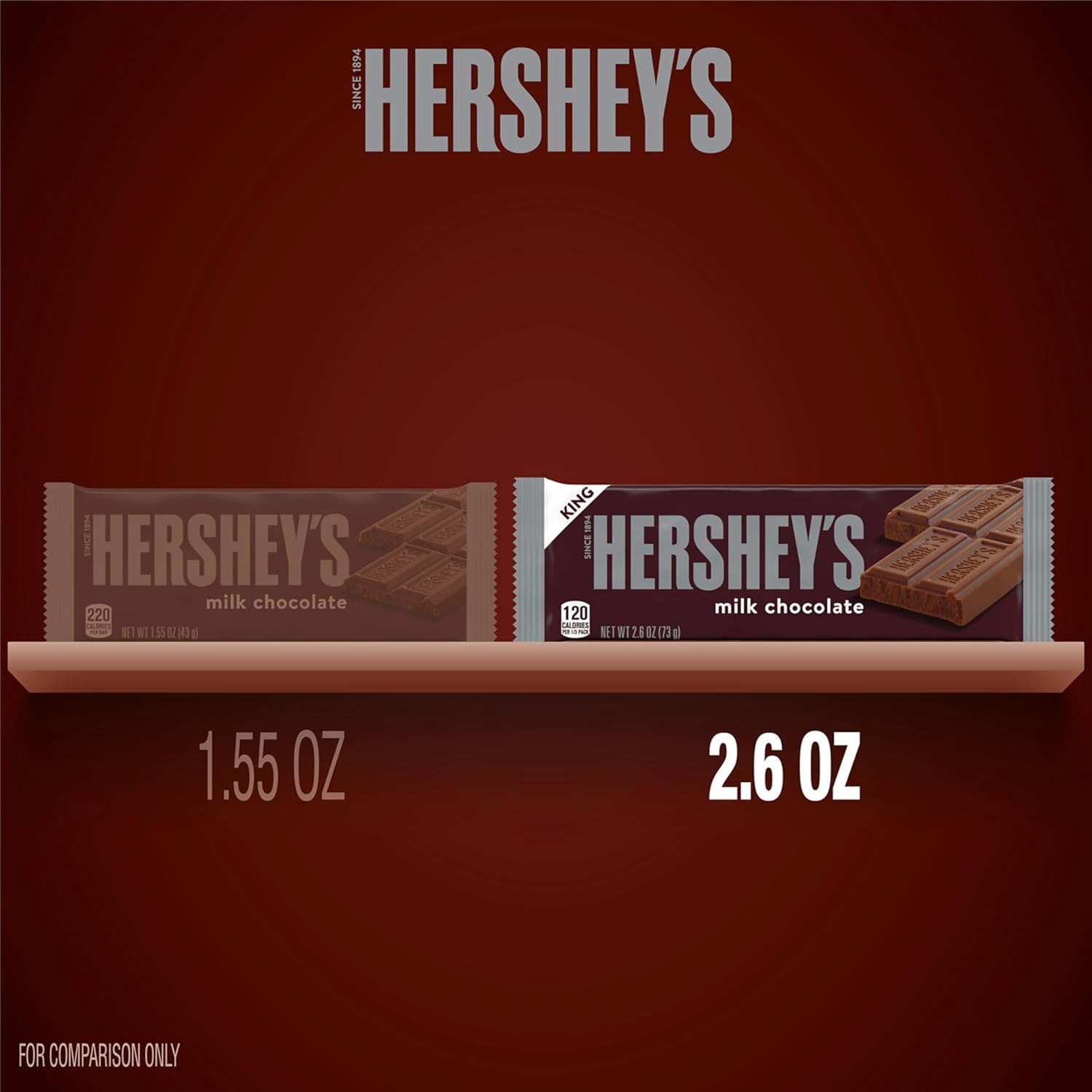 HERSHEY'S Milk Chocolate King Size, Candy Bars, 2.6 oz (18 Count)