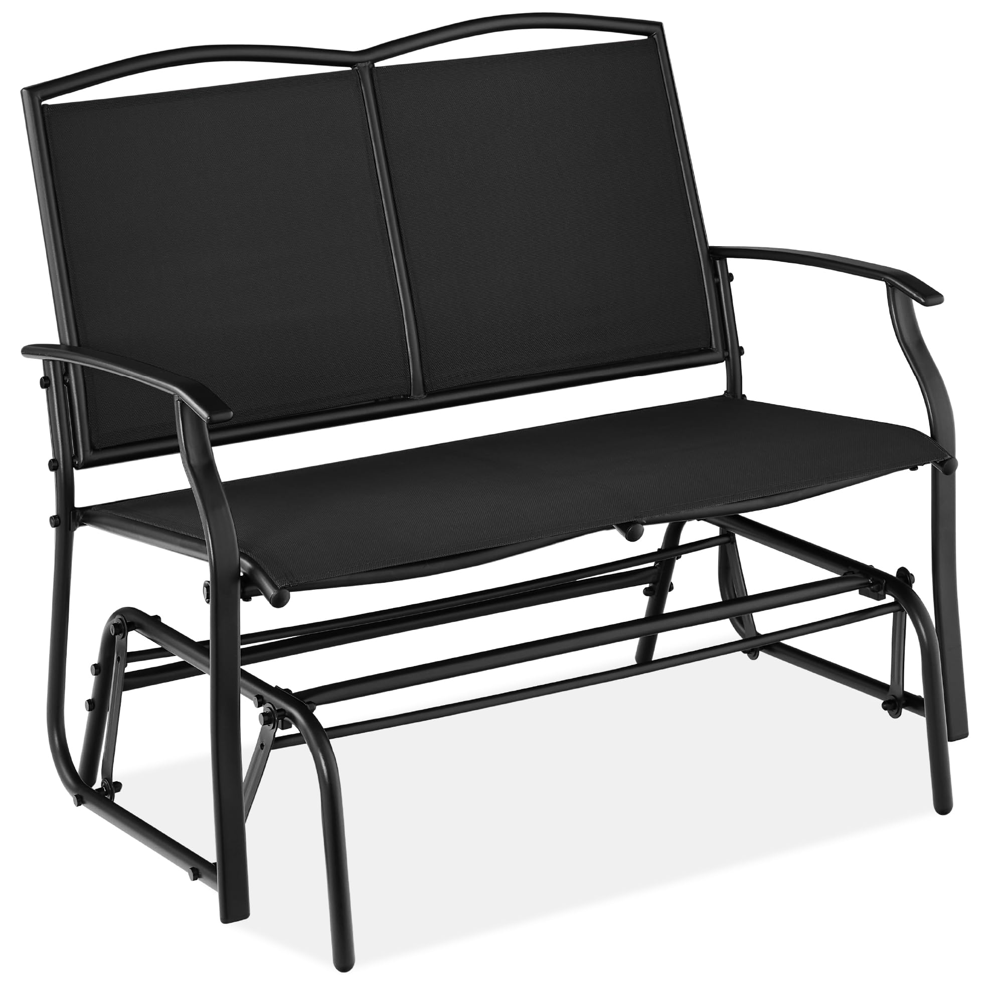 Best Choice Products 2-Person Outdoor Patio Swing Glider Steel Bench Loveseat Rocker for Deck, Porch w/Textilene Fabric, Steel Frame - Black