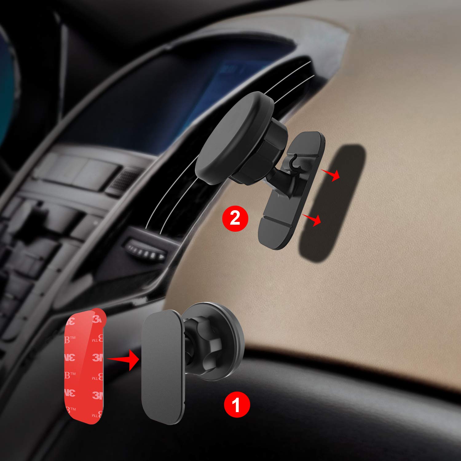 APPS2Car 3M VHB Adhesive Pads Replacement Tape, 4-Pack Double-Sided Mounting Pads for Magnetic Car Phone Mount, Sticky Sticker Tapes for Dashboard & Windshield Mounts - Grey